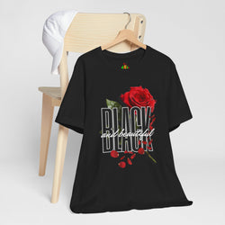 Black and Beautiful Unisex Tee, Floral Graphic Tee, Trendy T-Shirt, Gift for Her, Everyday Wear, Casual Style