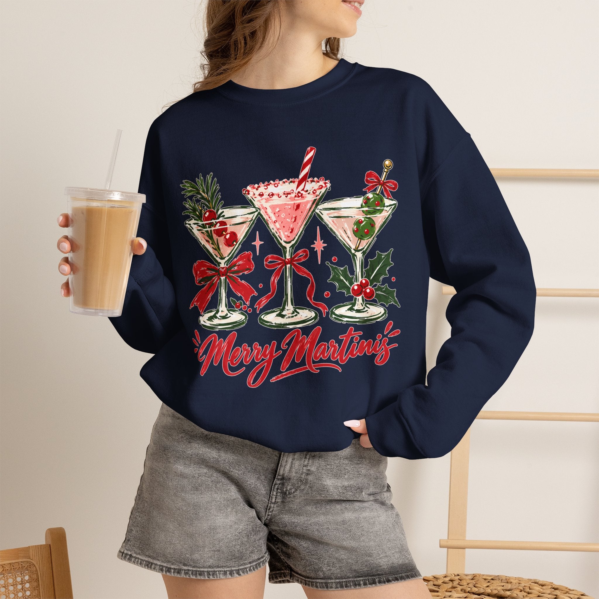 Merry Martinis Christmas Cocktail Crewneck Sweatshirt