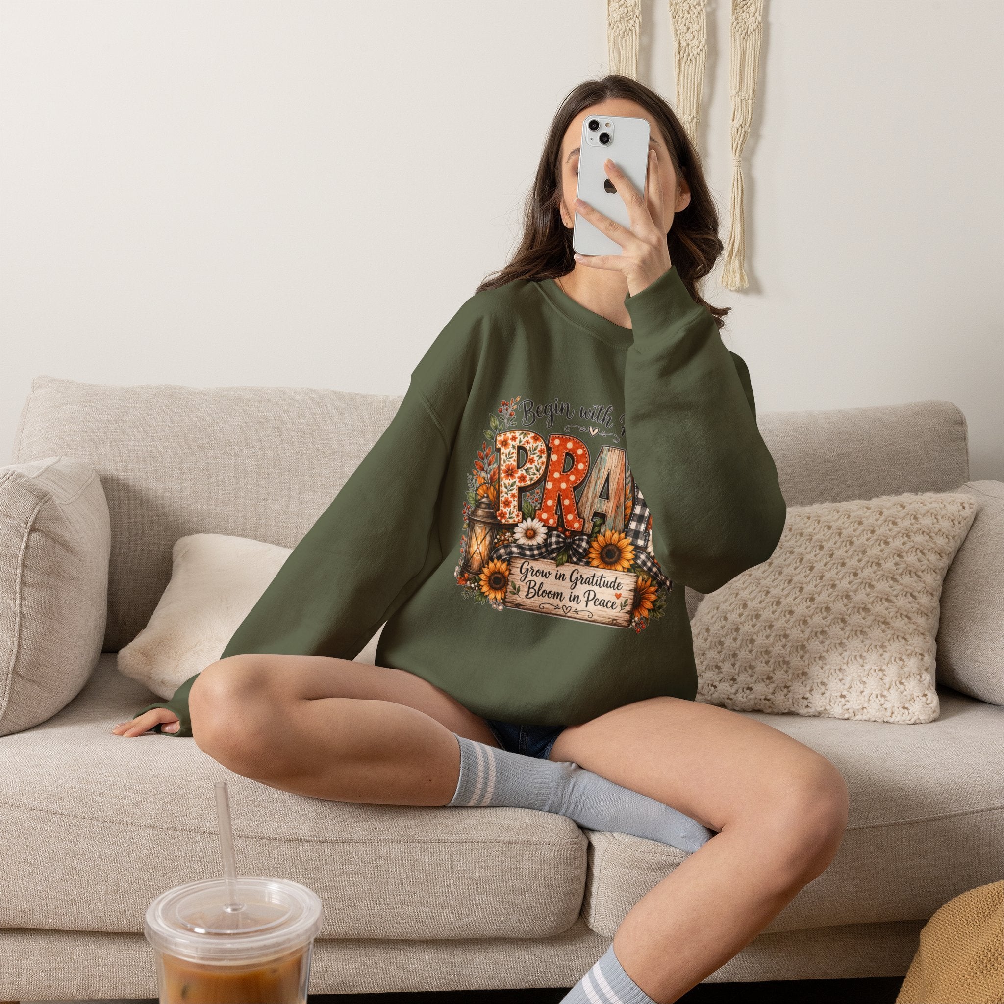 Begin with Prayer Sweatshirt – Floral Christian Faith Crewneck