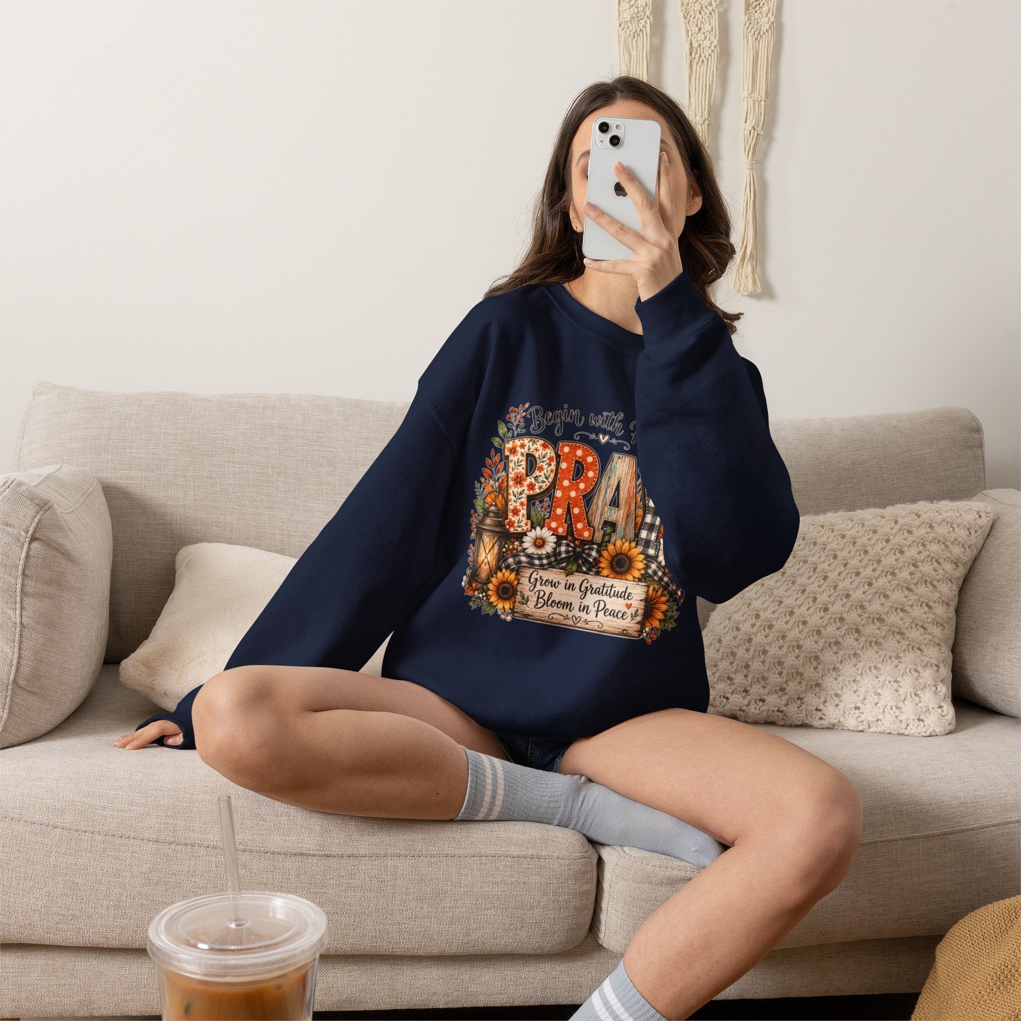 Begin with Prayer Sweatshirt – Floral Christian Faith Crewneck