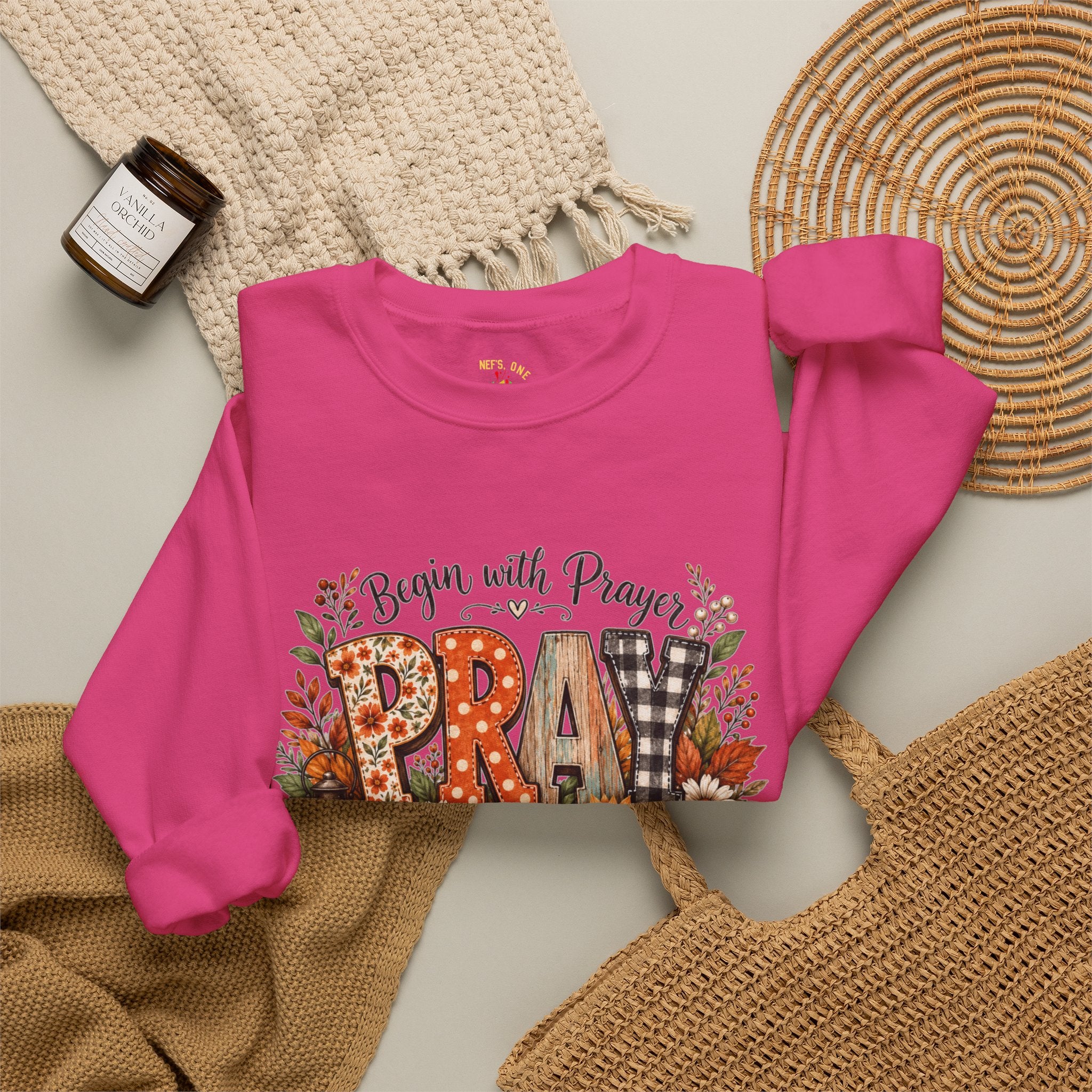 Begin with Prayer Sweatshirt – Floral Christian Faith Crewneck