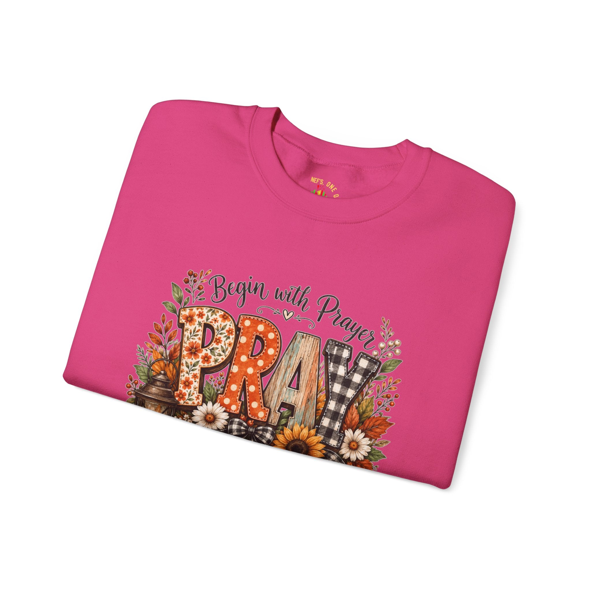Begin with Prayer Sweatshirt – Floral Christian Faith Crewneck