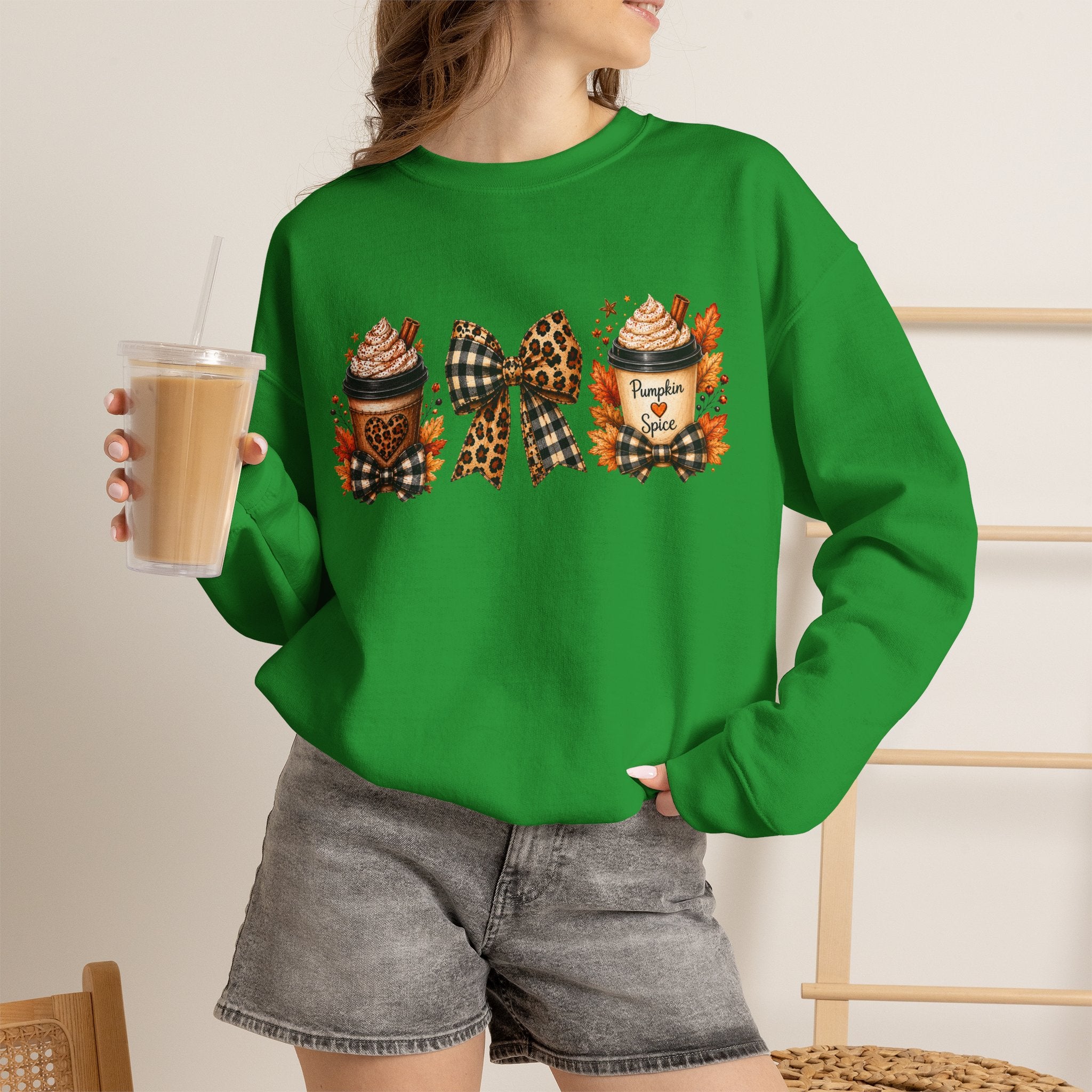 Festive Leopard Bow Christmas Crewneck Sweatshirt