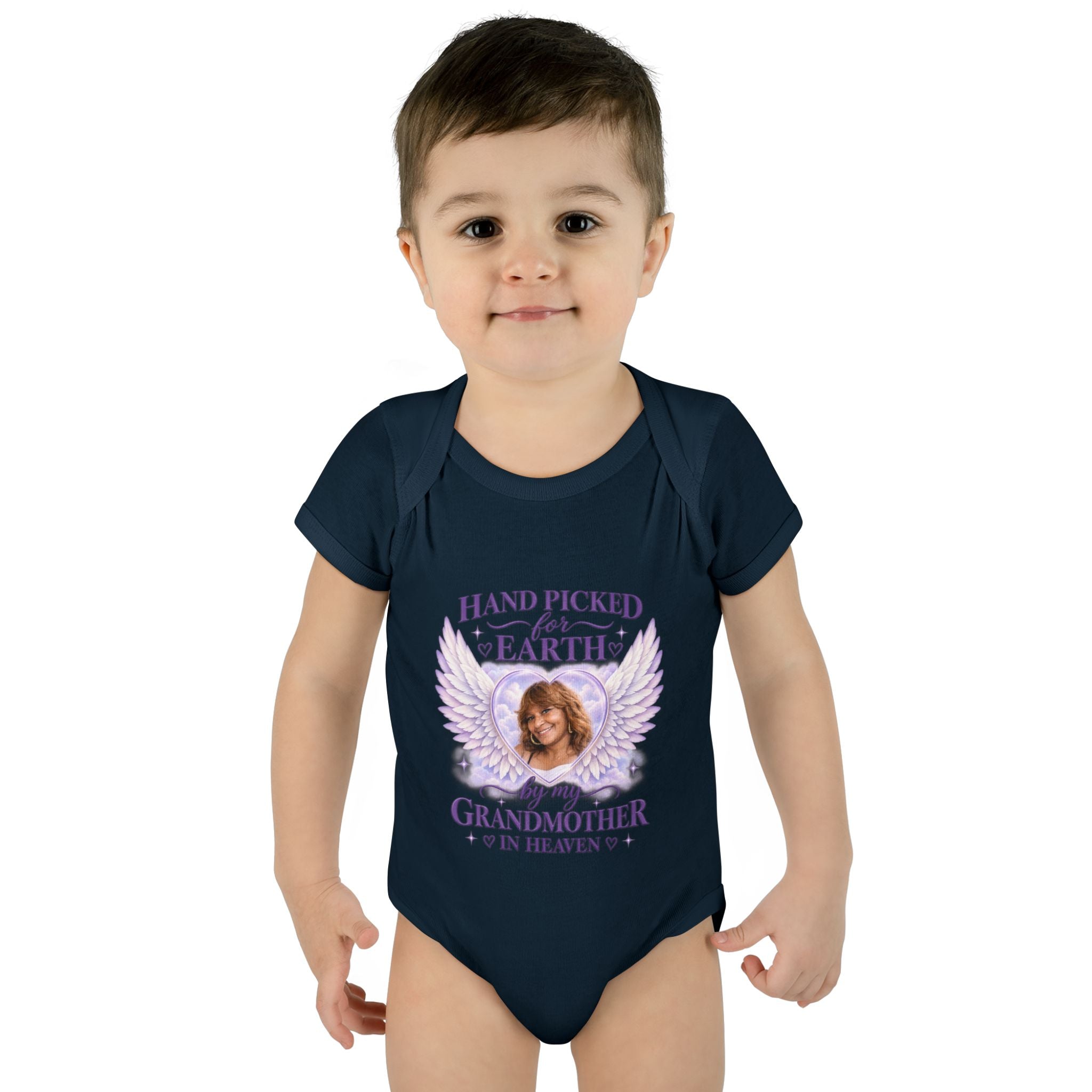 Mariah Infant Another Customized Smile Bodysuit "Handpicked for Earth by My Grandma in Heaven" – Memorial Baby Onesie