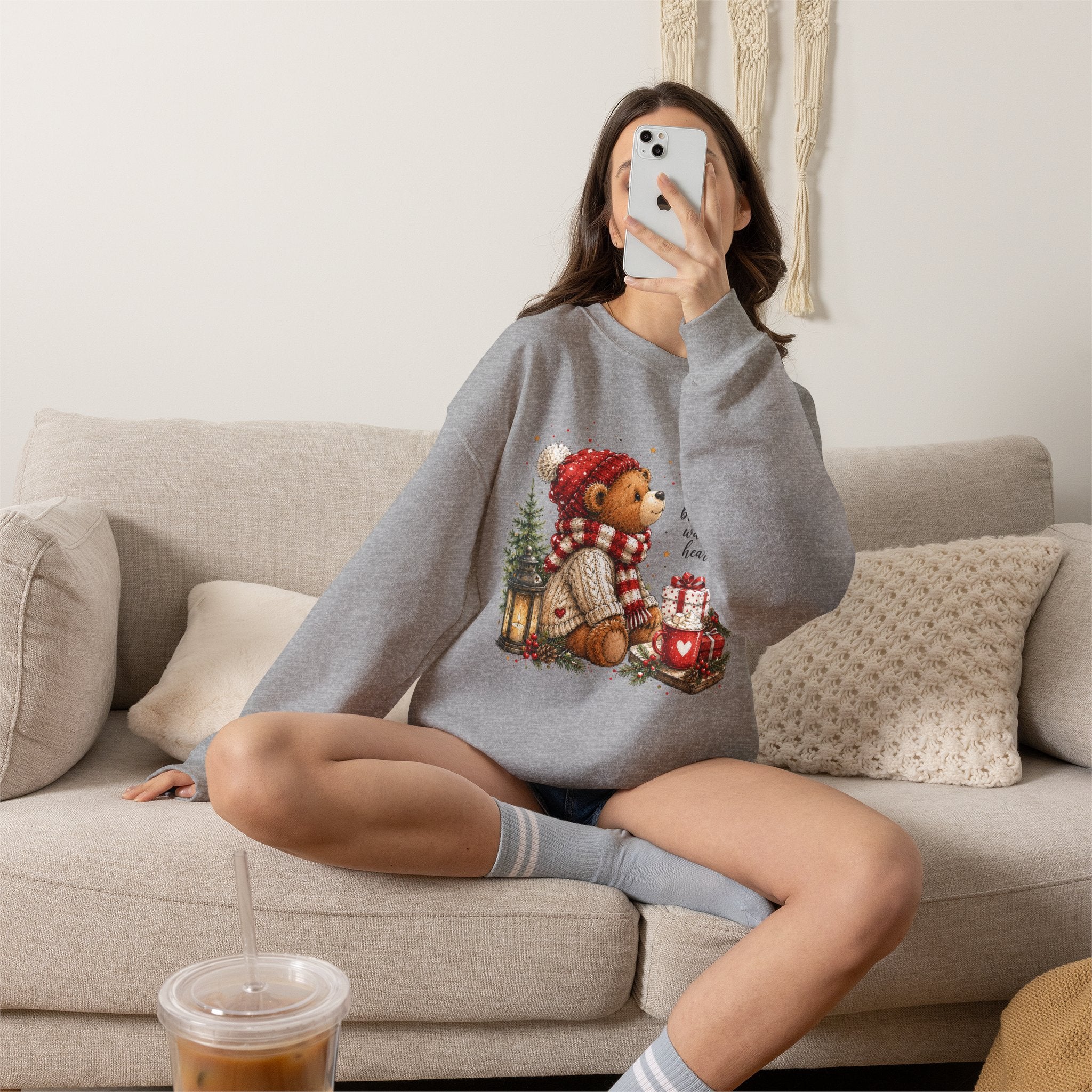 Christmas Bear Crewneck Sweatshirt – Cozy Holiday Teddy Bear Design