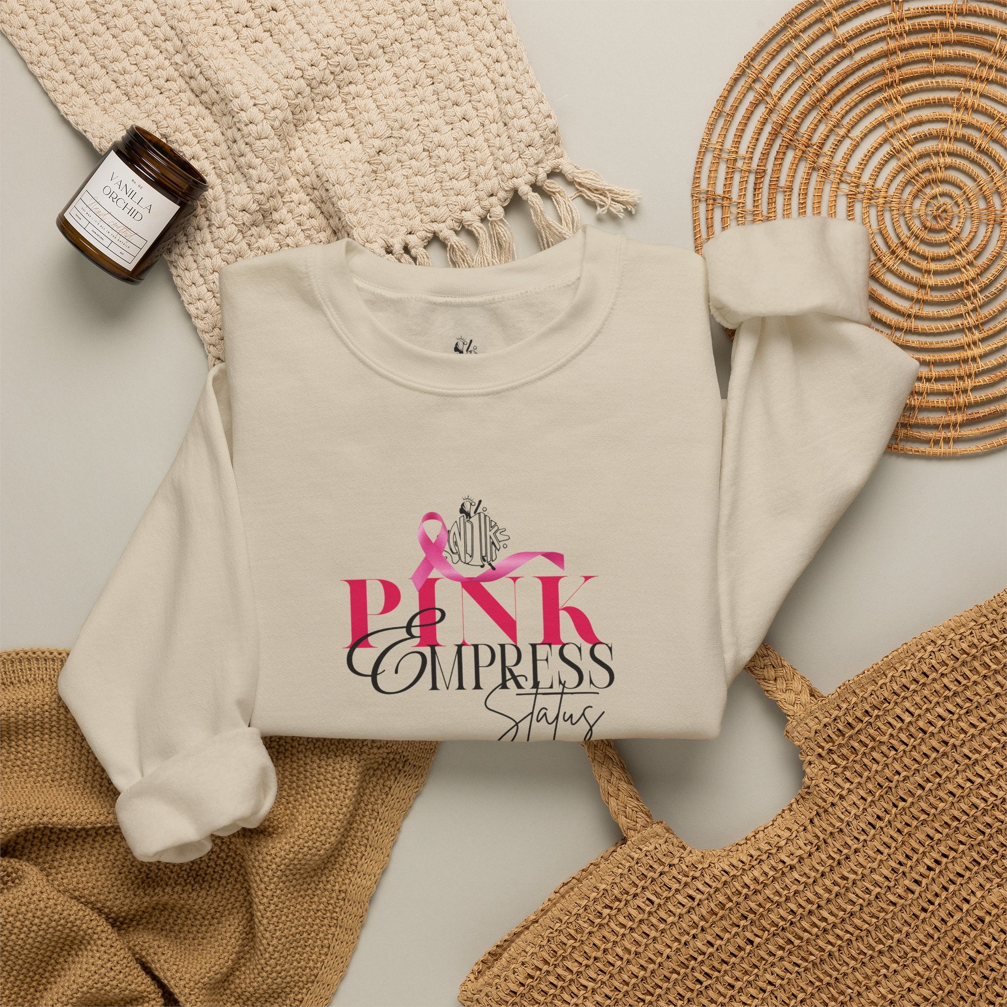 N1K Pink Empress Status Cancer Awareness Crewneck Sweatshirt - Pink Ribbon "PINK" Design