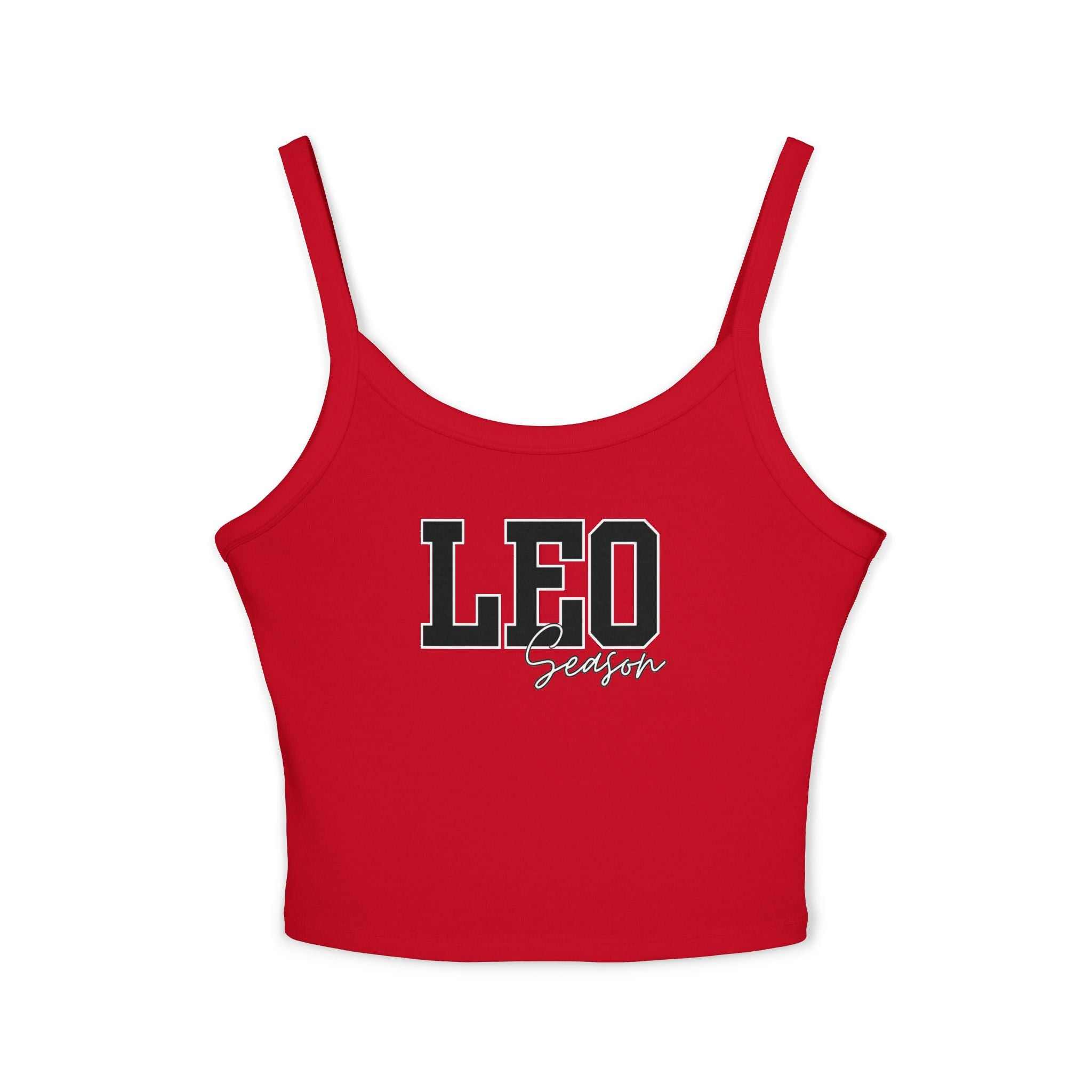 Women's Spaghetti Strap Tank Top with Leo Design, Summer Vacation Top, Zodiac Sign Apparel, Casual Wear, Gift for Astrology Lovers