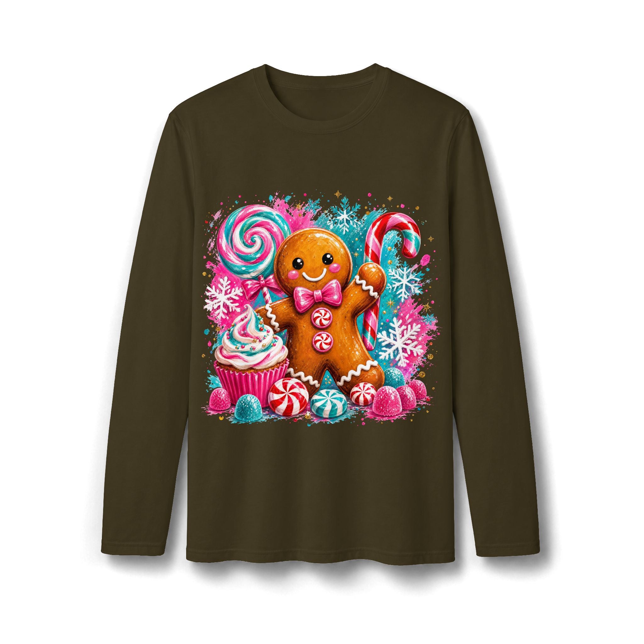 Christmas Gingerbread & Reindeer Long Sleeve T-Shirt