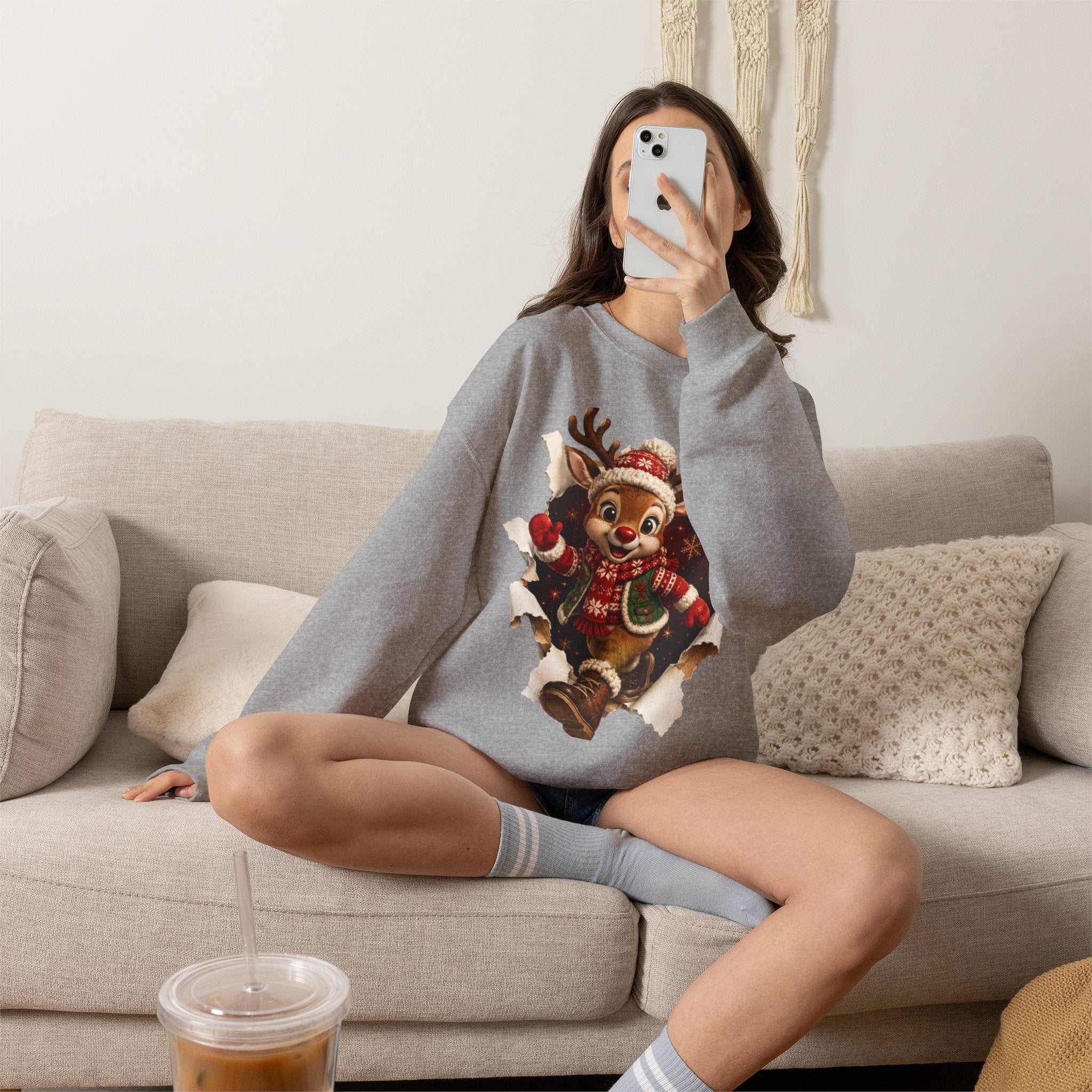 Festive Christmas Reindeer Crewneck Sweatshirt