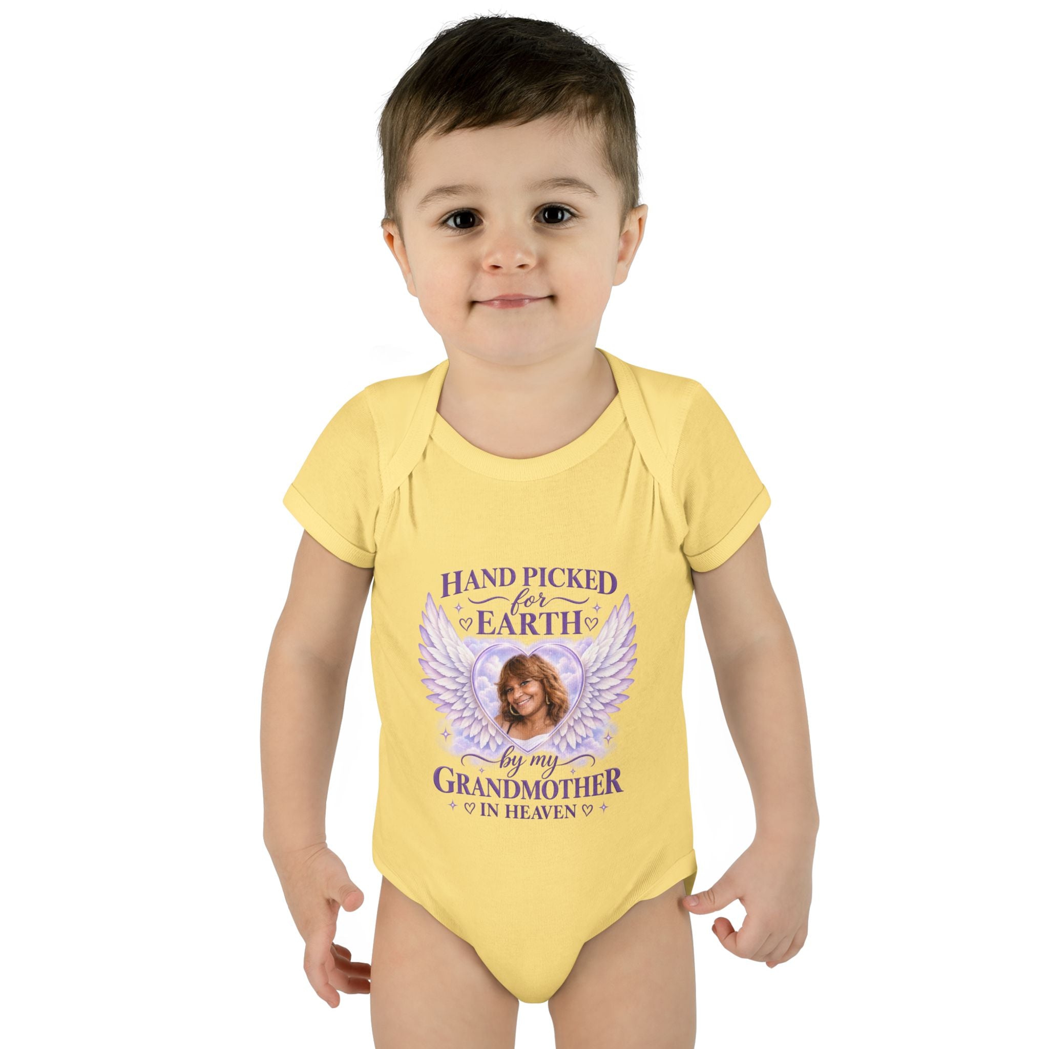 Mariah Infant Another Customized Smile Bodysuit "Handpicked for Earth by My Grandma in Heaven" – Memorial Baby Onesie