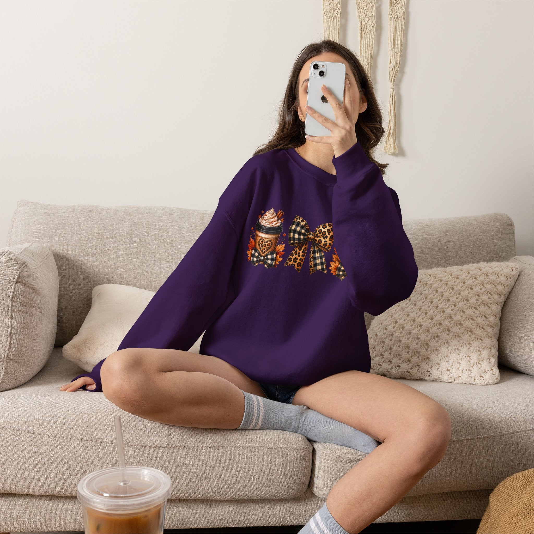 Festive Leopard Bow Christmas Crewneck Sweatshirt