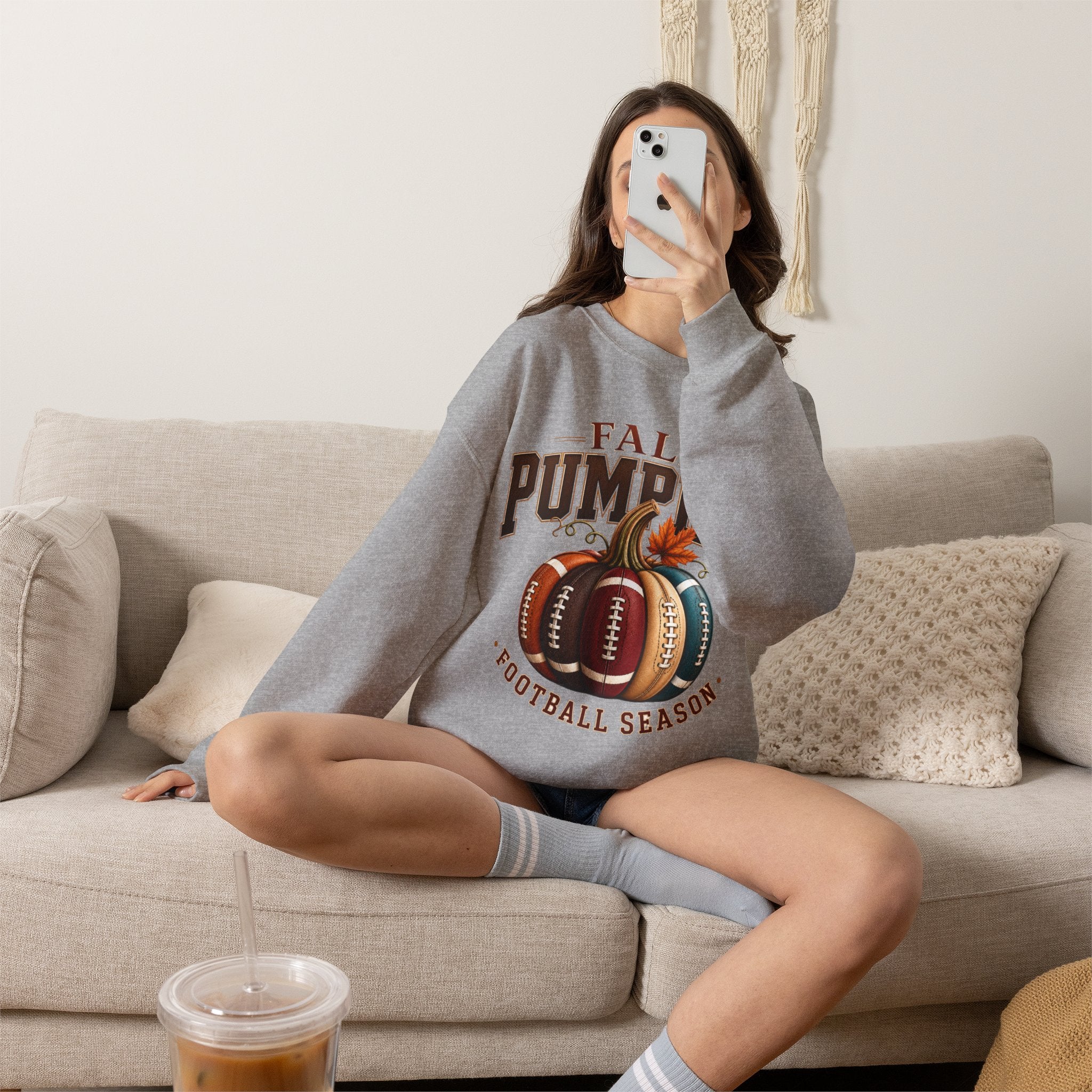 Fall Pumpkin Football Season Crewneck Sweatshirt