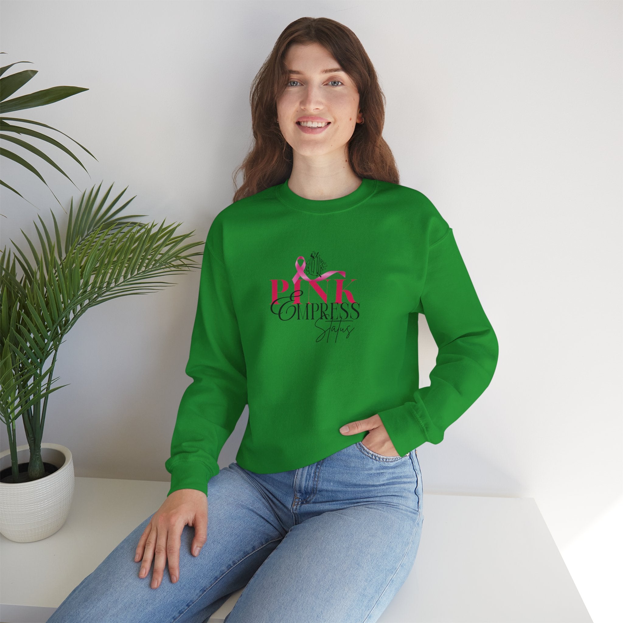 N1K Pink Empress Status Cancer Awareness Crewneck Sweatshirt - Pink Ribbon "PINK" Design