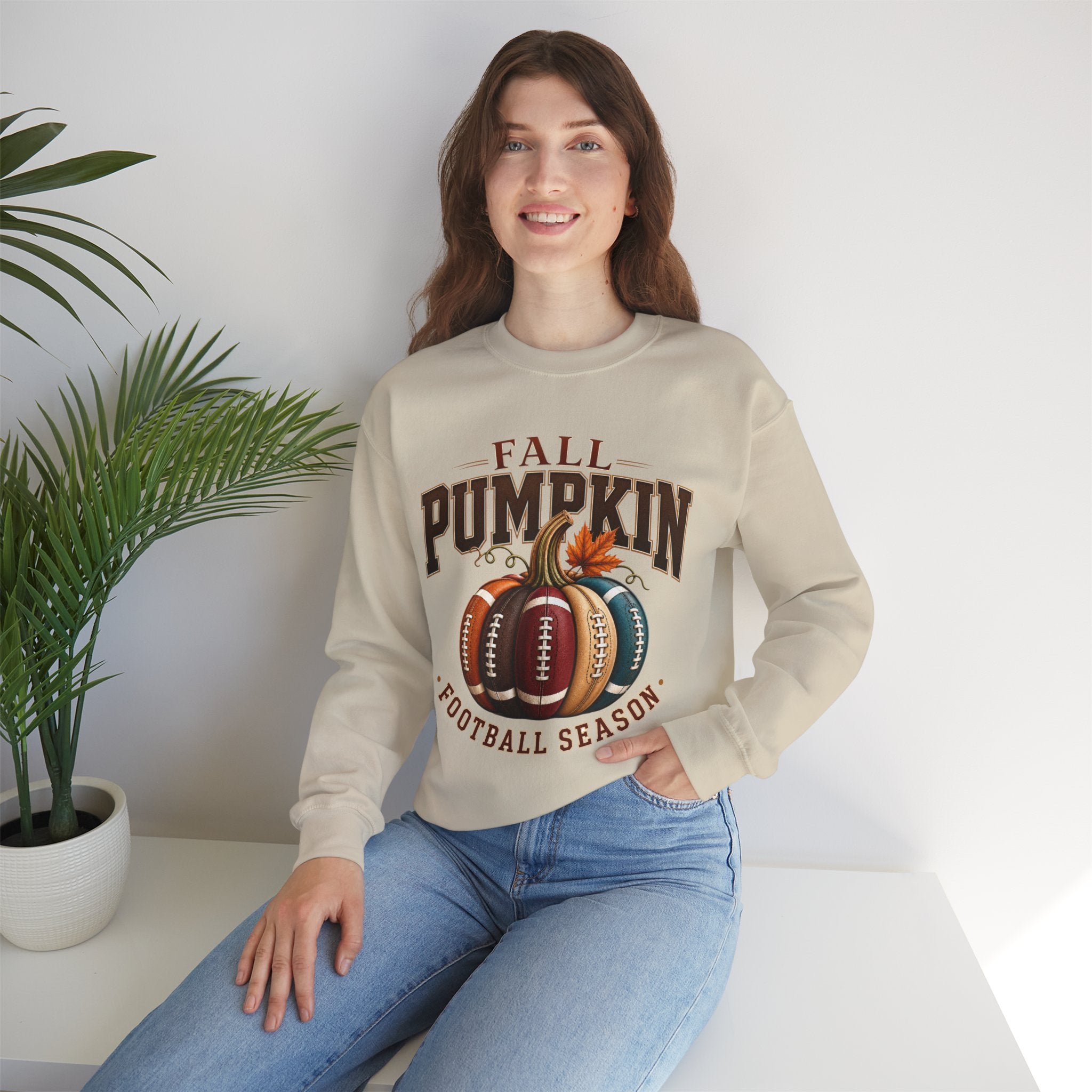 Fall Pumpkin Football Season Crewneck Sweatshirt