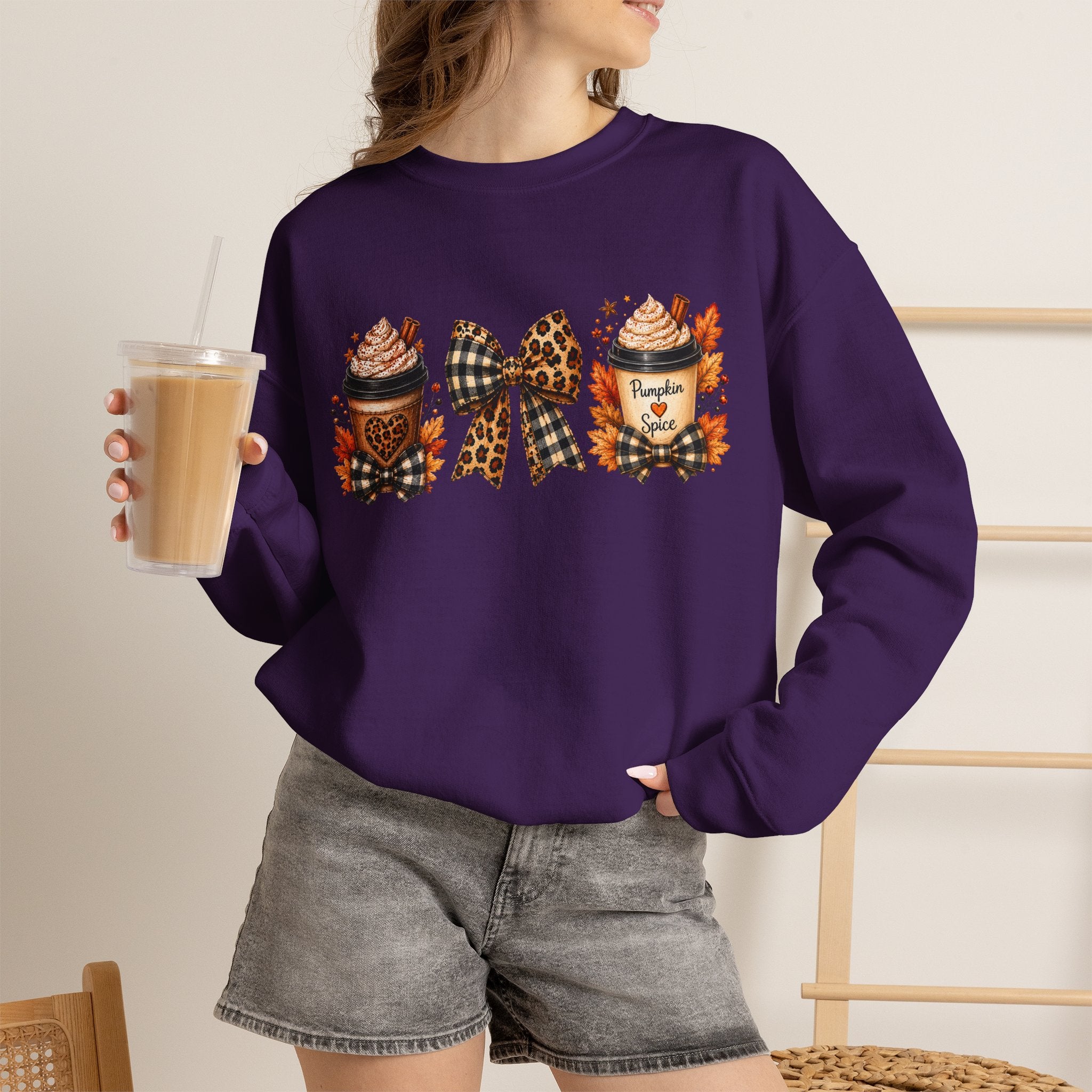 Festive Leopard Bow Christmas Crewneck Sweatshirt