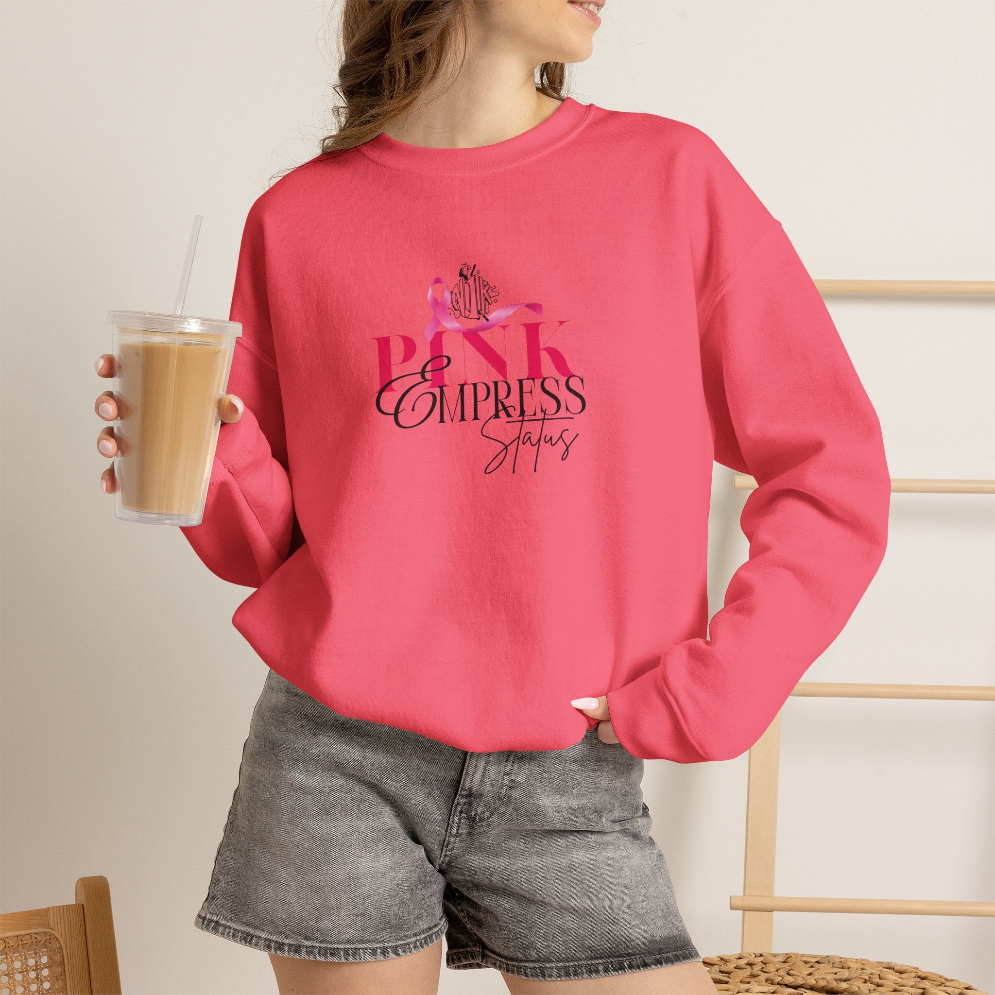 N1K Pink Empress Status Cancer Awareness Crewneck Sweatshirt - Pink Ribbon "PINK" Design
