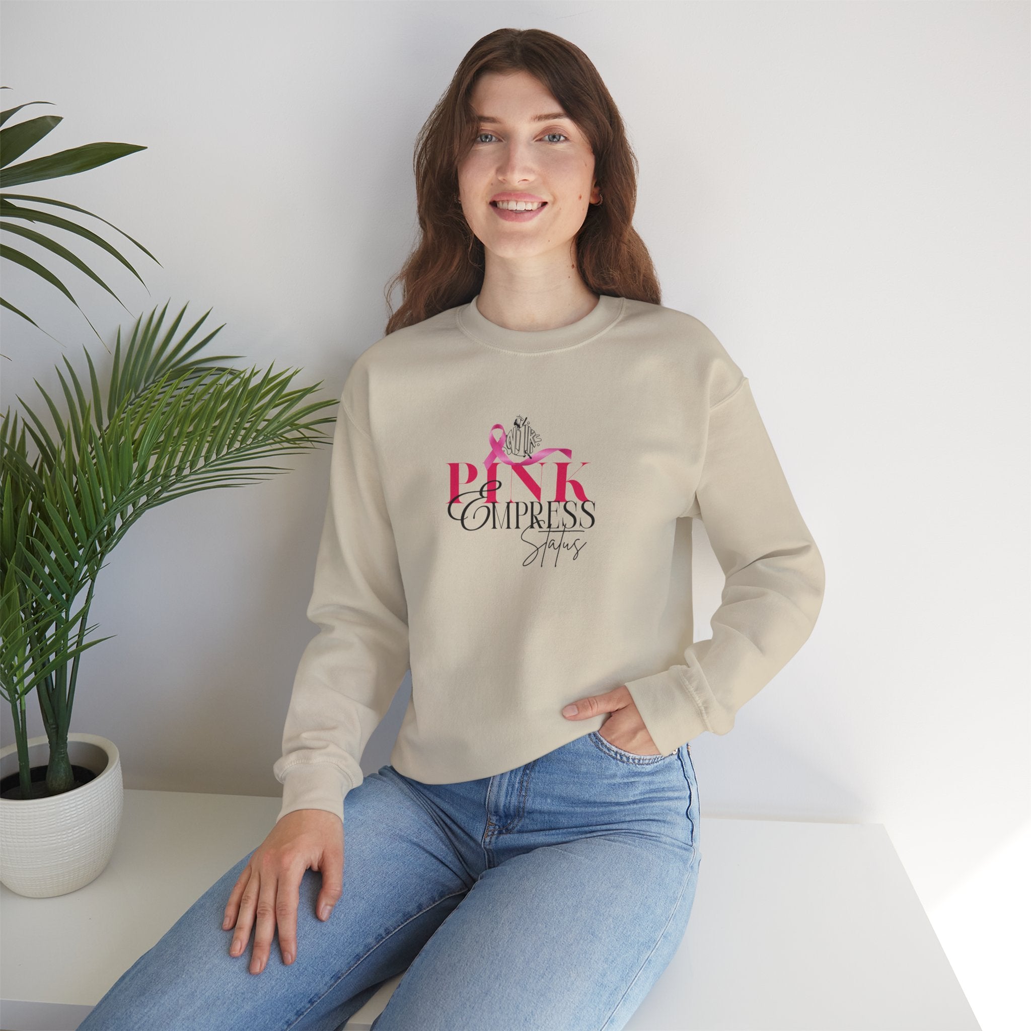 N1K Pink Empress Status Cancer Awareness Crewneck Sweatshirt - Pink Ribbon "PINK" Design