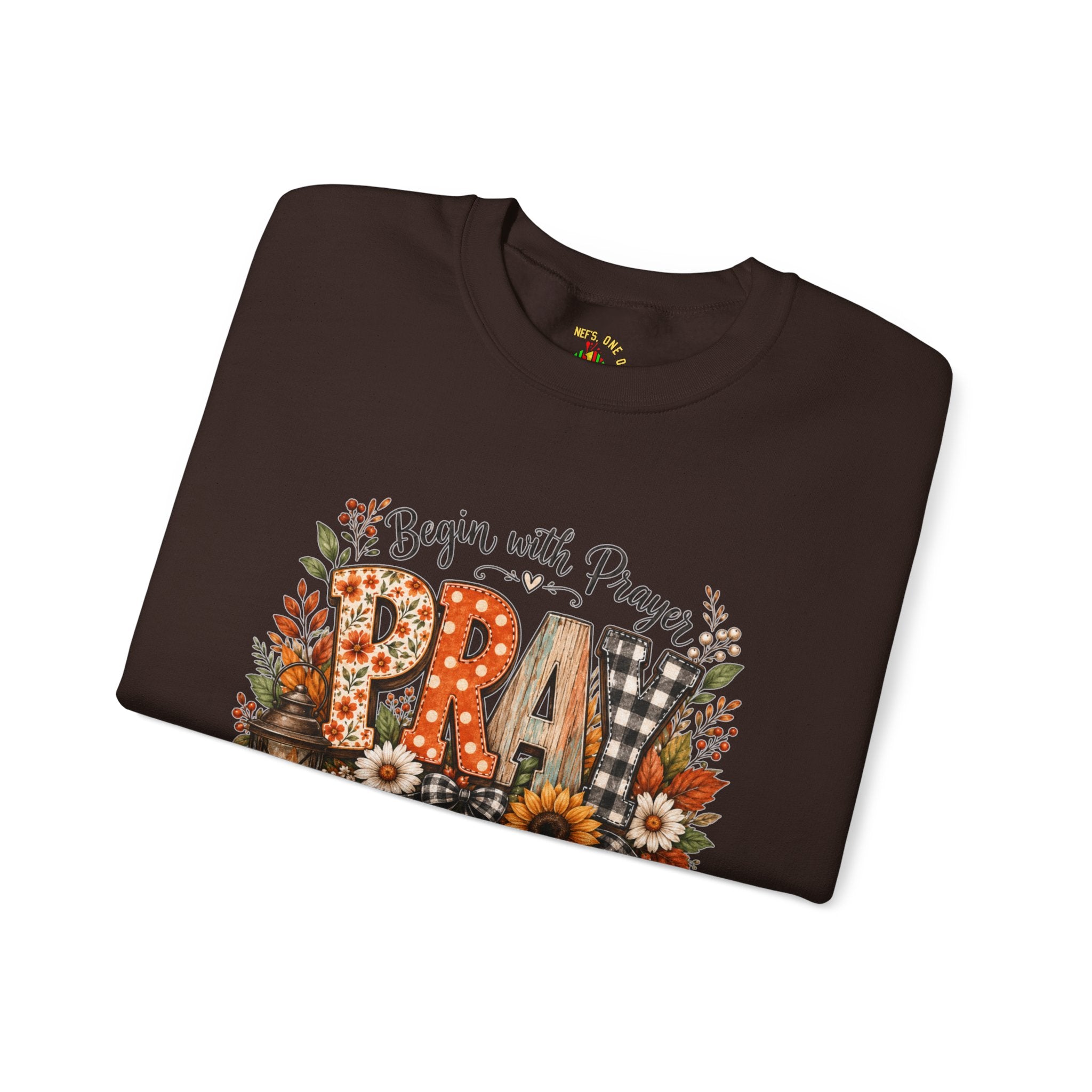 Begin with Prayer Sweatshirt – Floral Christian Faith Crewneck