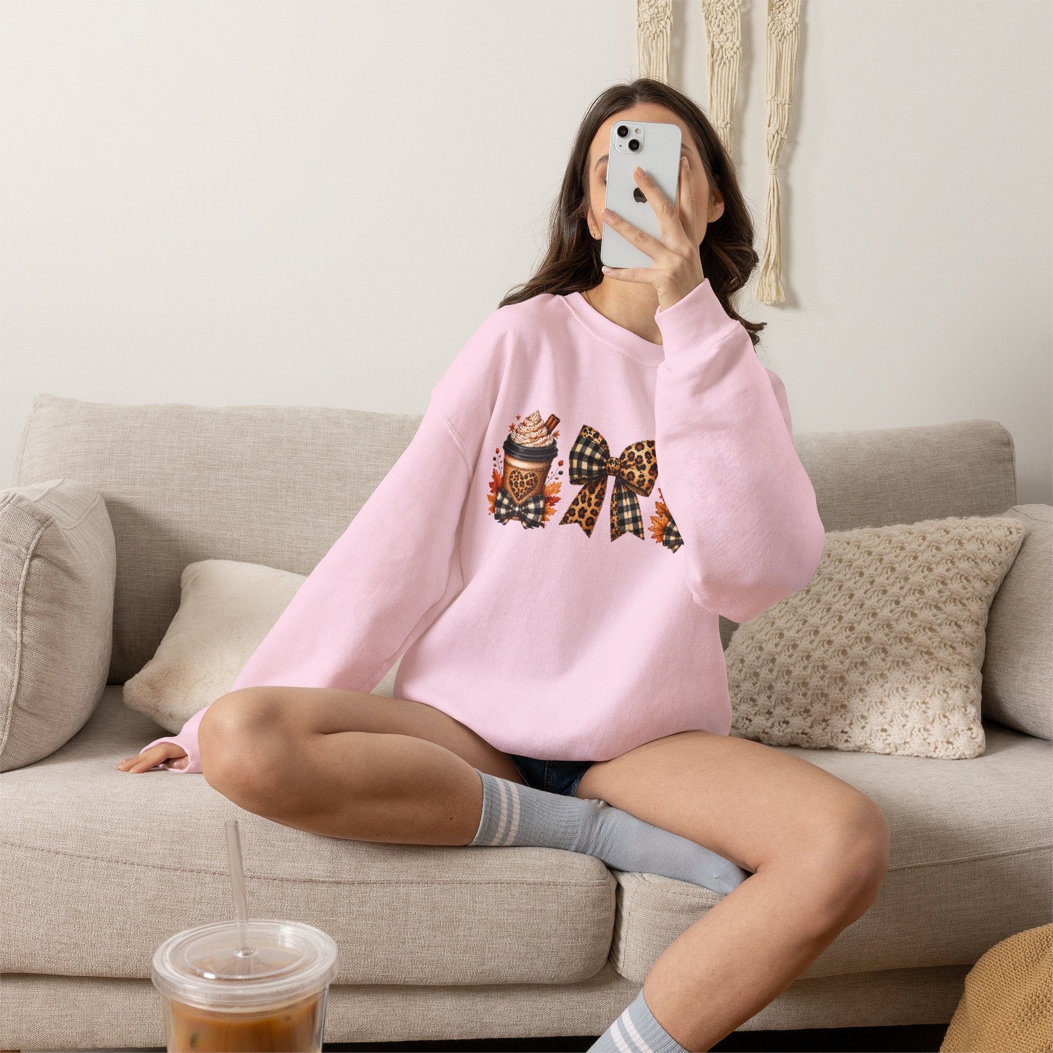 Festive Leopard Bow Christmas Crewneck Sweatshirt