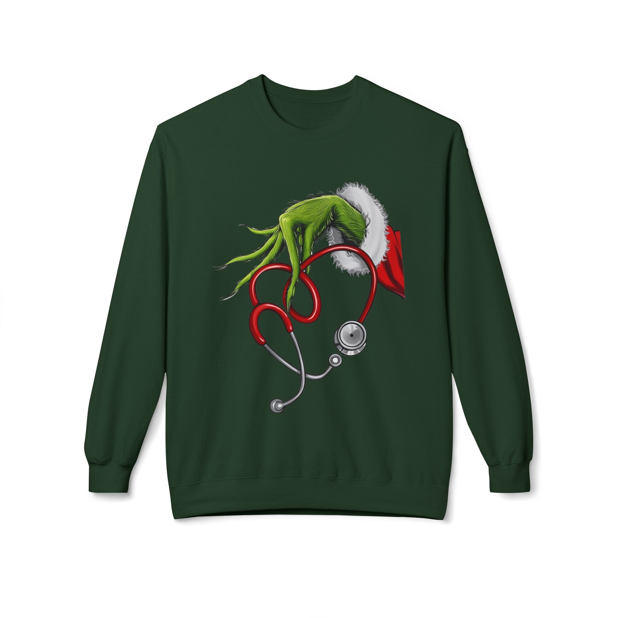 Nurse Christmas Crewneck Sweatshirt — Stethoscope Heart Holiday SweatsSweatshirtGrinch Nurse Holiday Sweatshirt