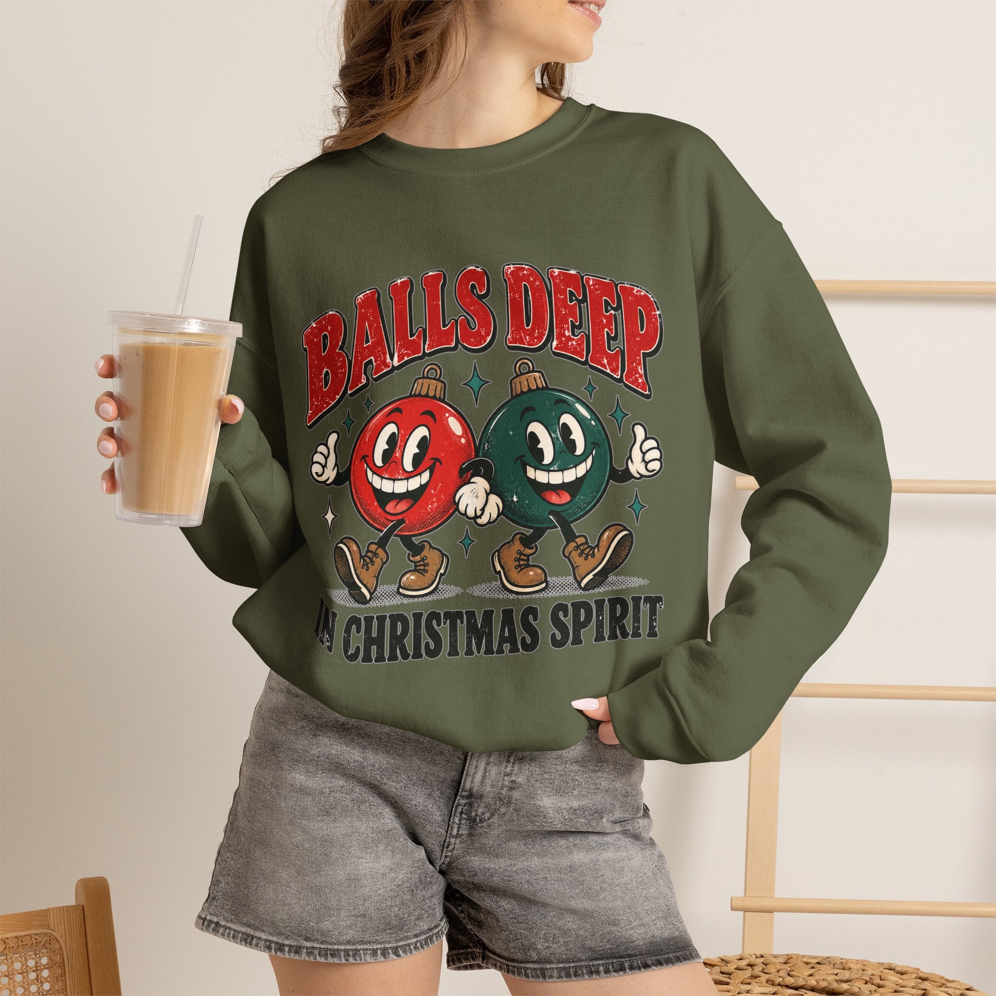 Balls Deep in Christmas Spirit Crewneck Sweatshirt