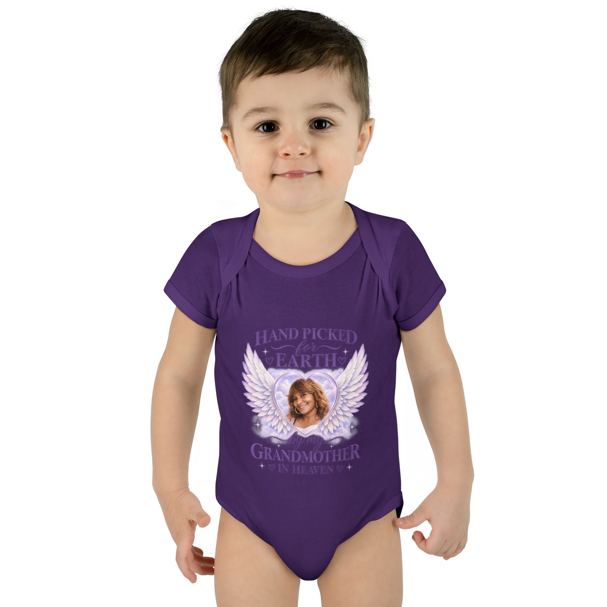 Mariah Infant Another Customized Smile Bodysuit "Handpicked for Earth by My Grandma in Heaven" – Memorial Baby Onesie