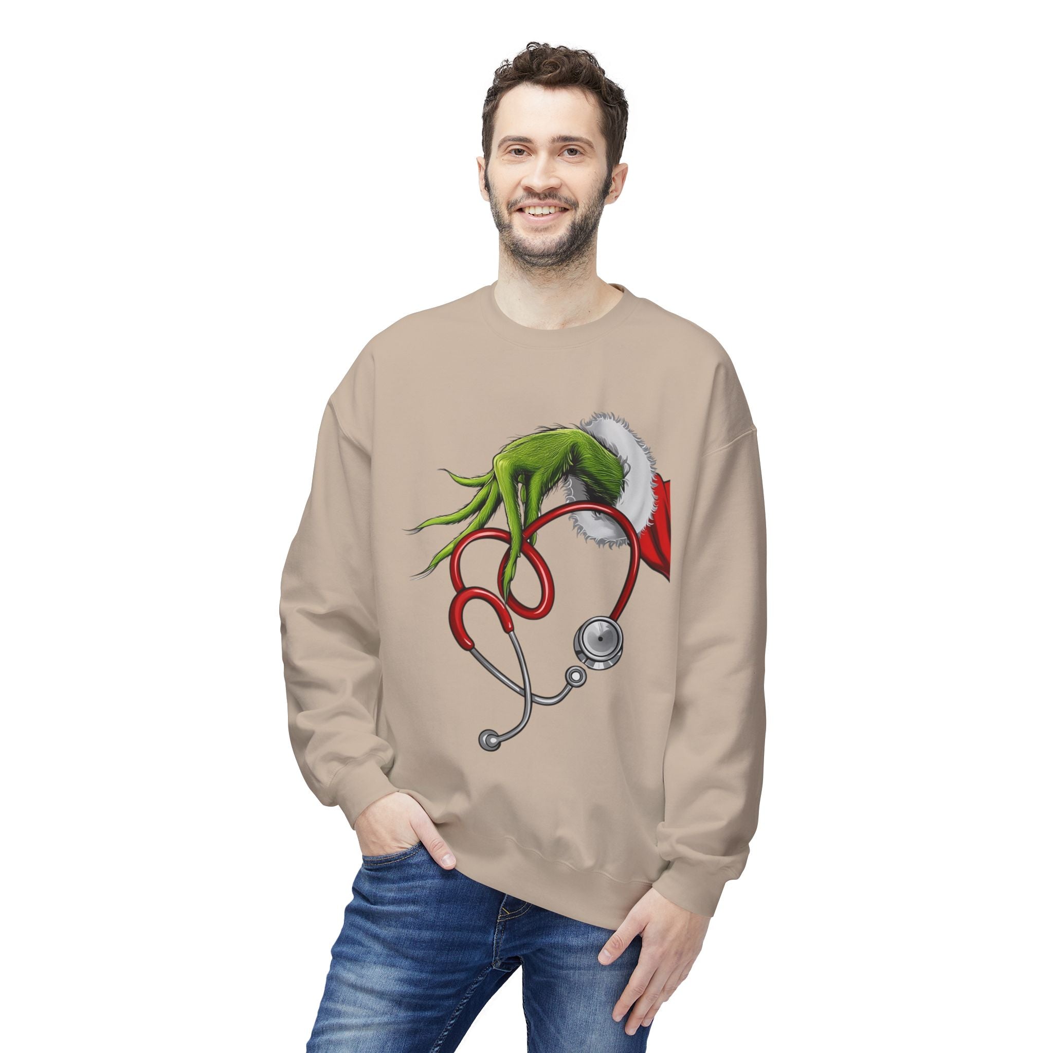 Nurse Christmas Crewneck Sweatshirt — Stethoscope Heart Holiday SweatsSweatshirtGrinch Nurse Holiday Sweatshirt