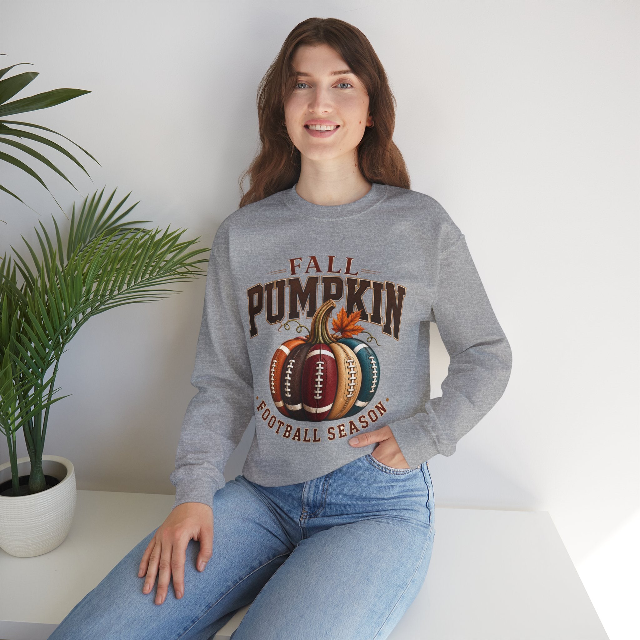 Fall Pumpkin Football Season Crewneck Sweatshirt