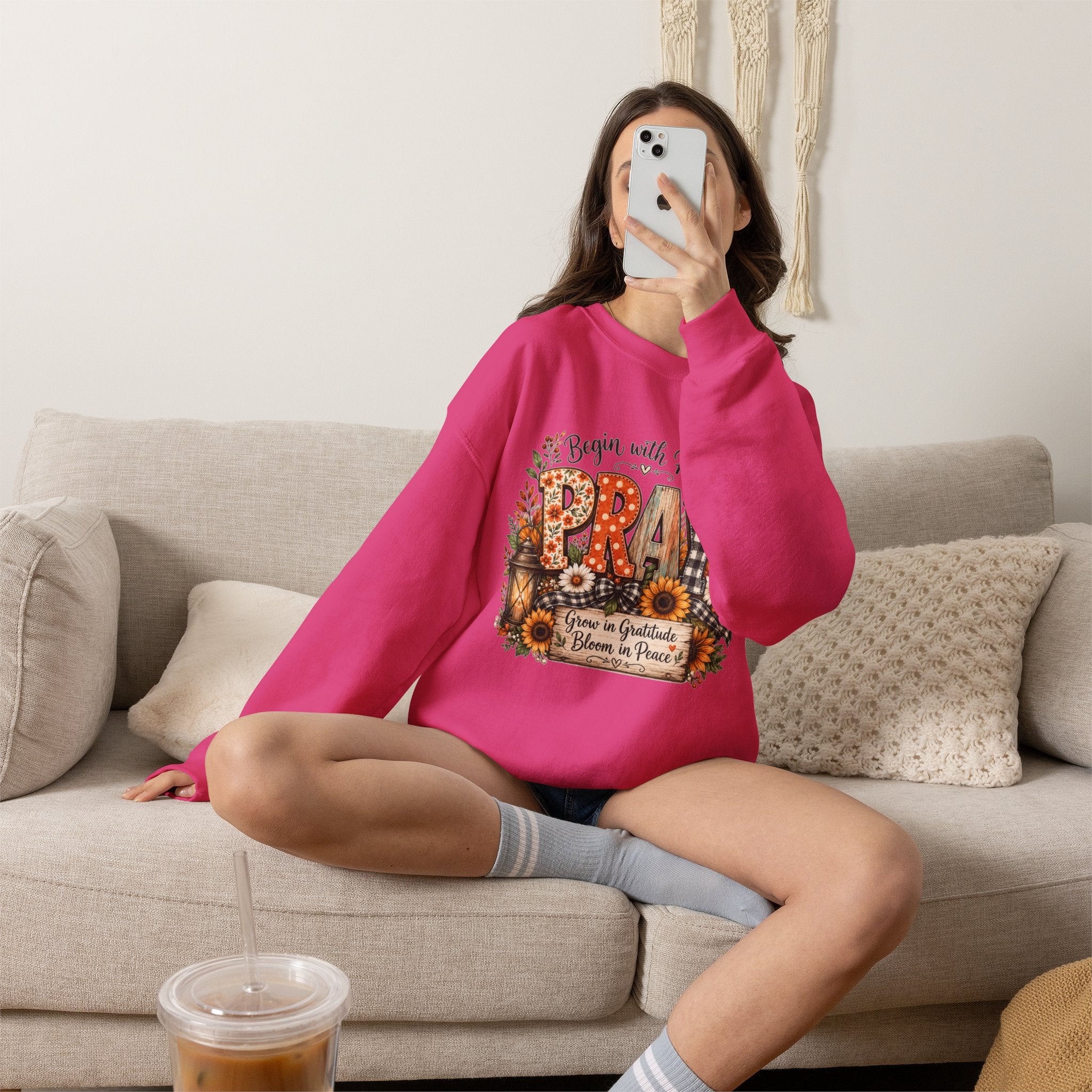 Begin with Prayer Sweatshirt – Floral Christian Faith Crewneck
