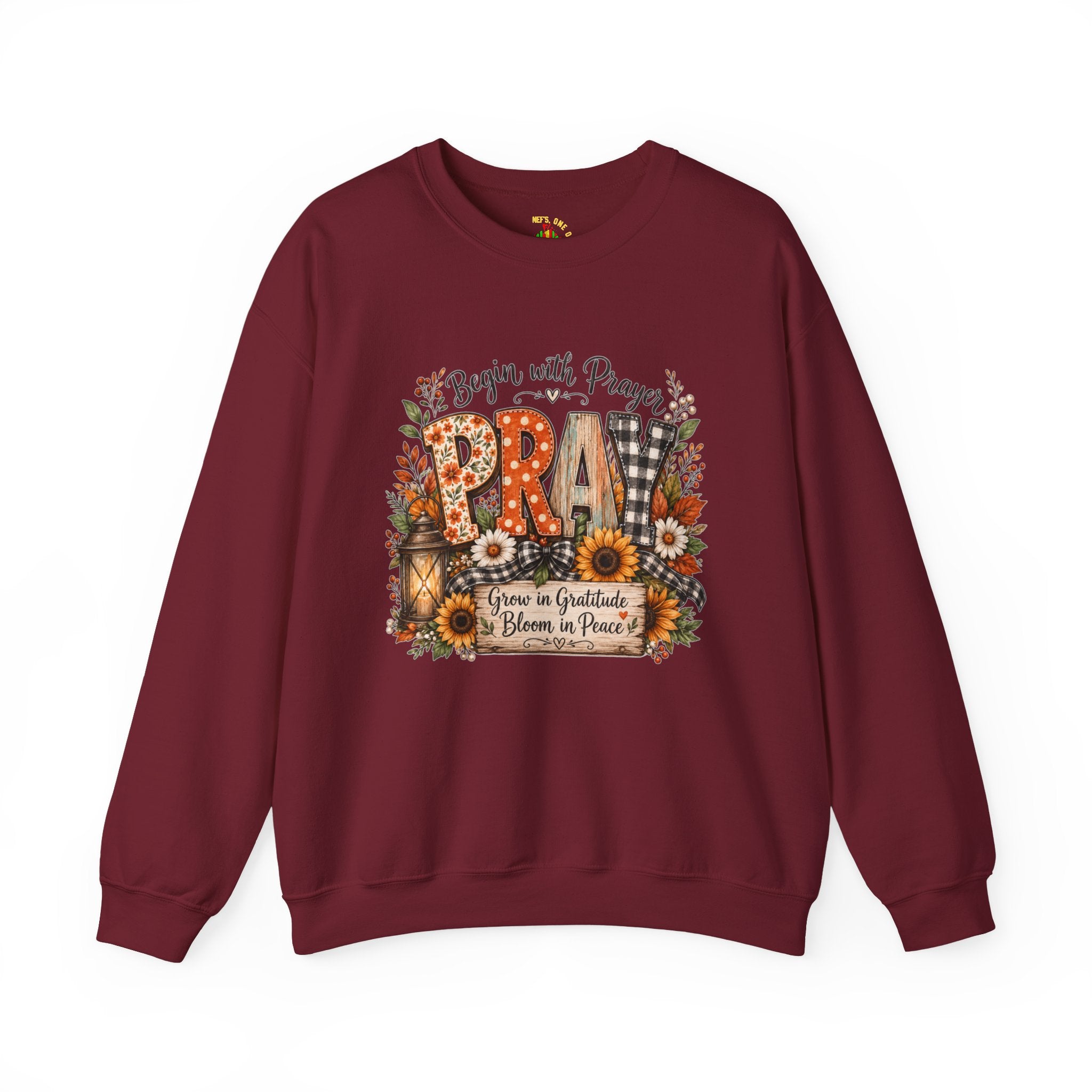 Begin with Prayer Sweatshirt – Floral Christian Faith Crewneck