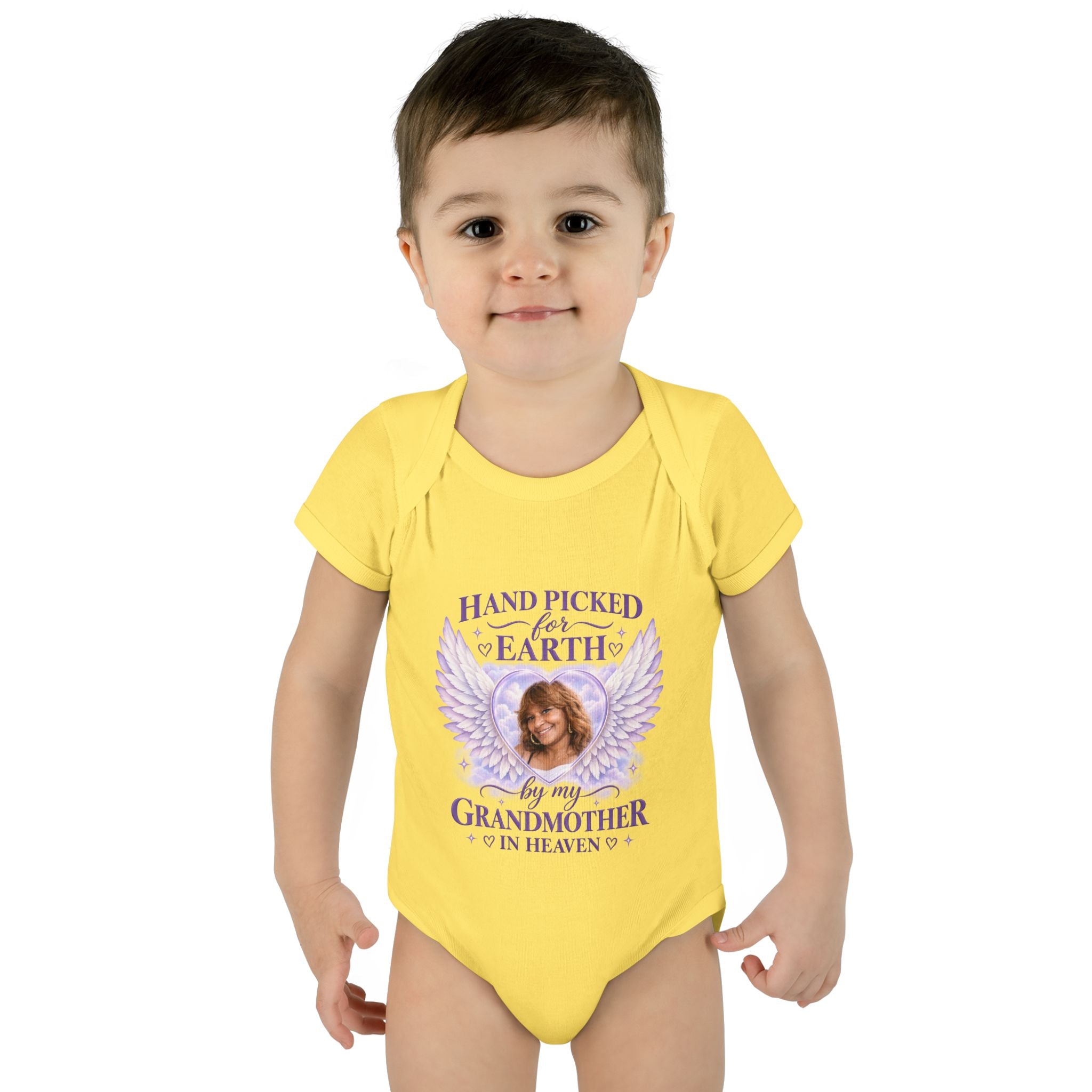 Mariah Infant Another Customized Smile Bodysuit "Handpicked for Earth by My Grandma in Heaven" – Memorial Baby Onesie