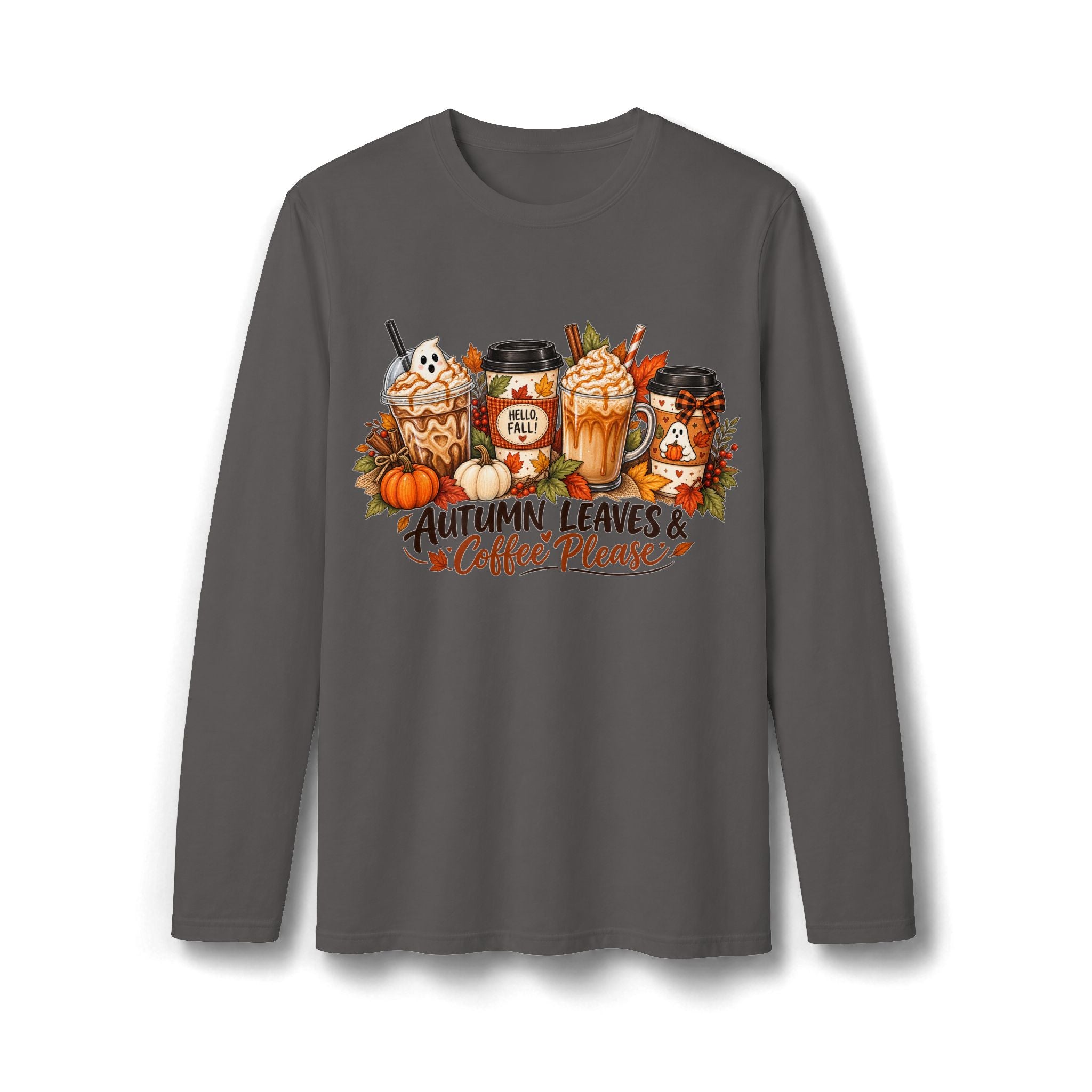 Autumn Leaves & Coffee Please Long Sleeve T-Shirt