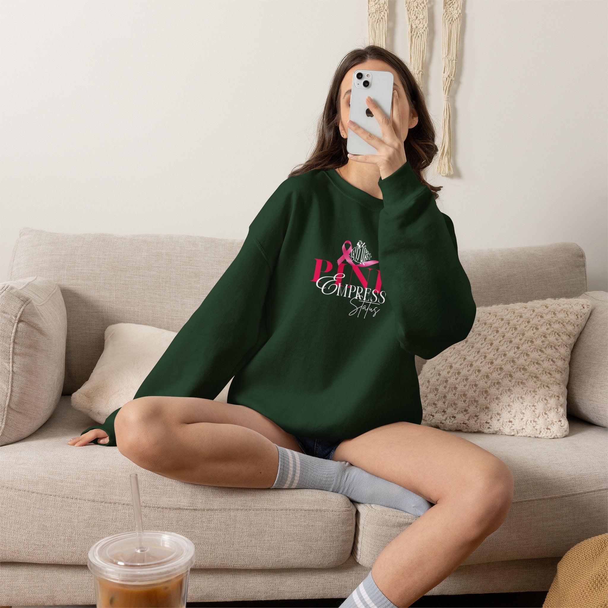 N1K Pink Empress Status Cancer Awareness Crewneck Sweatshirt - Pink Ribbon "PINK" Design