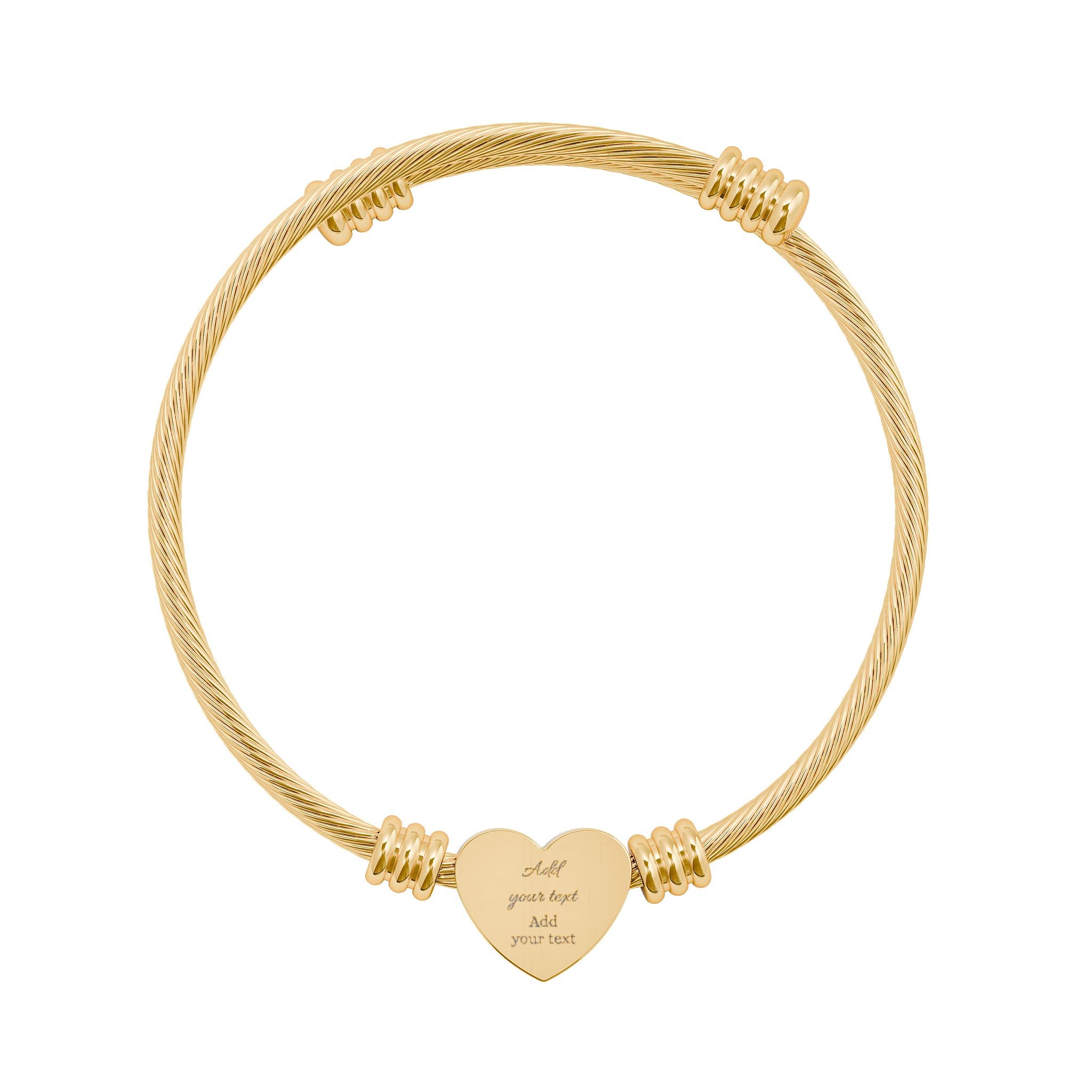 Bracciale a Polsino a Cuore Incidibile — Bracciale Rigido a Cavo Personalizzato (Oro o Argento)