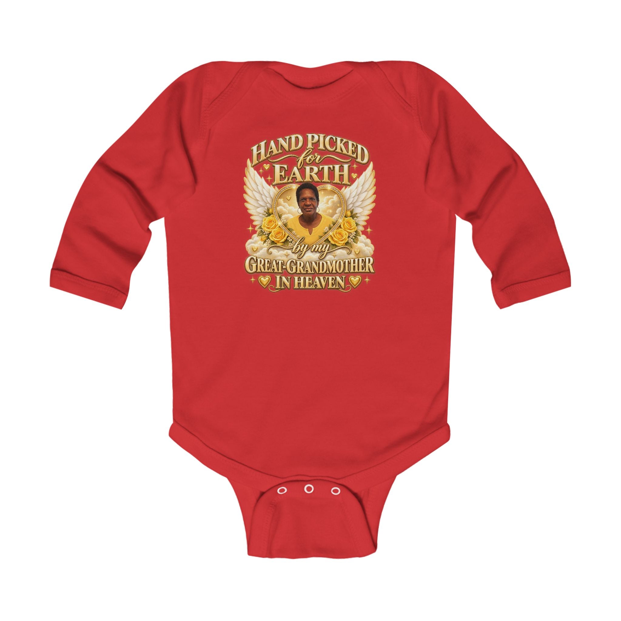 Mariah Infant Another Customized Smile 2 Long Sleeve Bodysuit "Handpicked for Earth by My Grandma in Heaven" – Memorial Baby Onesie