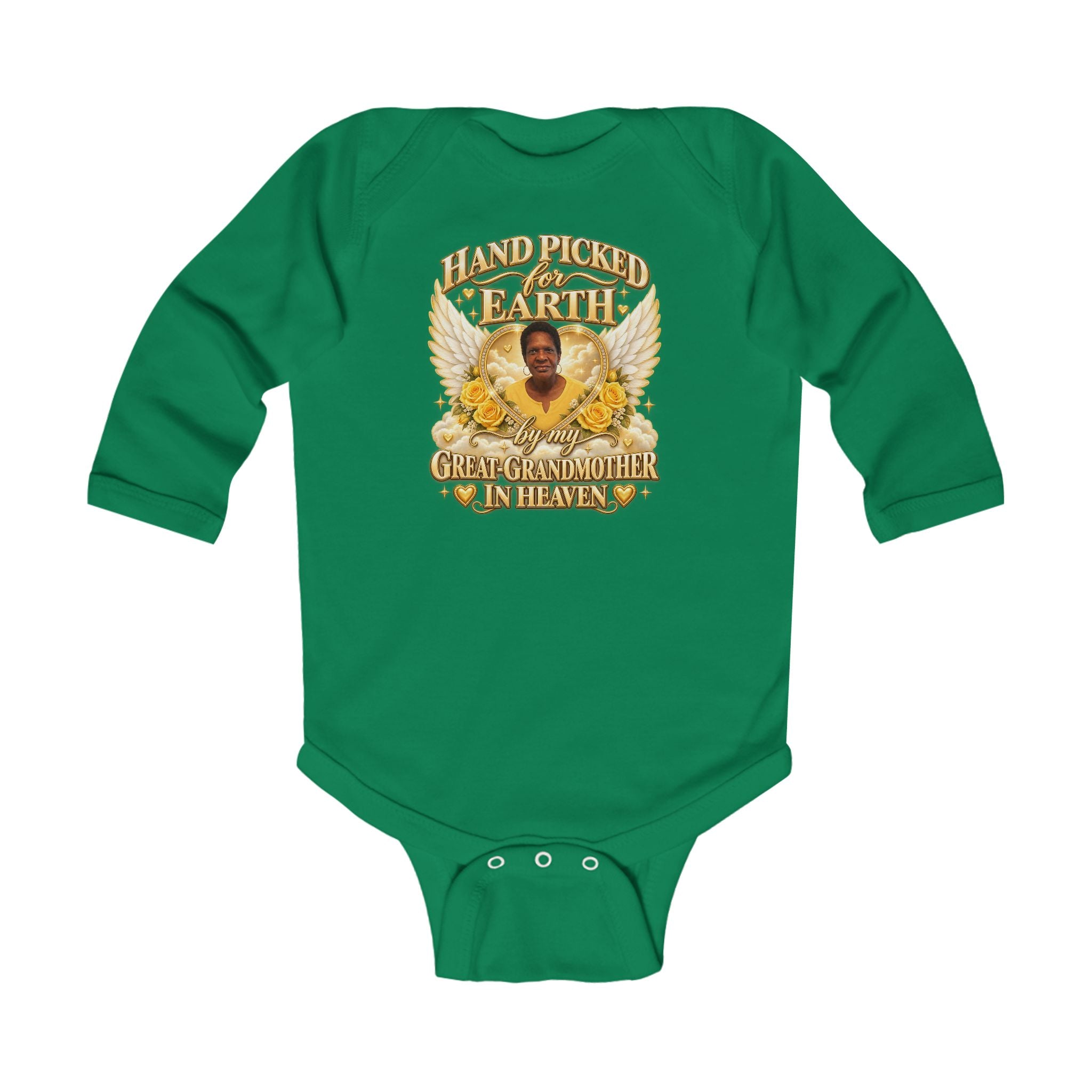 Mariah Infant Another Customized Smile 2 Long Sleeve Bodysuit "Handpicked for Earth by My Grandma in Heaven" – Memorial Baby Onesie
