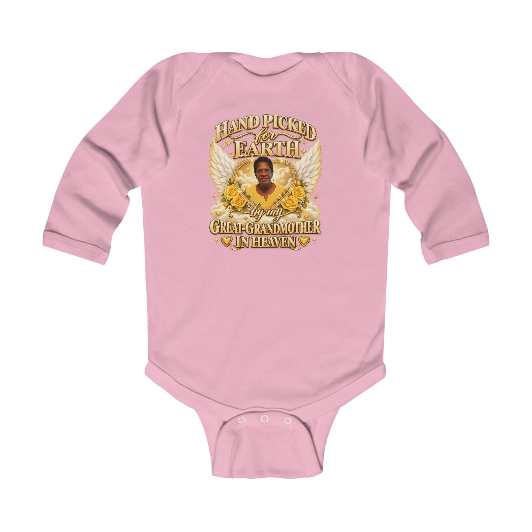 Mariah Infant Another Customized Smile 2 Long Sleeve Bodysuit "Handpicked for Earth by My Grandma in Heaven" – Memorial Baby Onesie