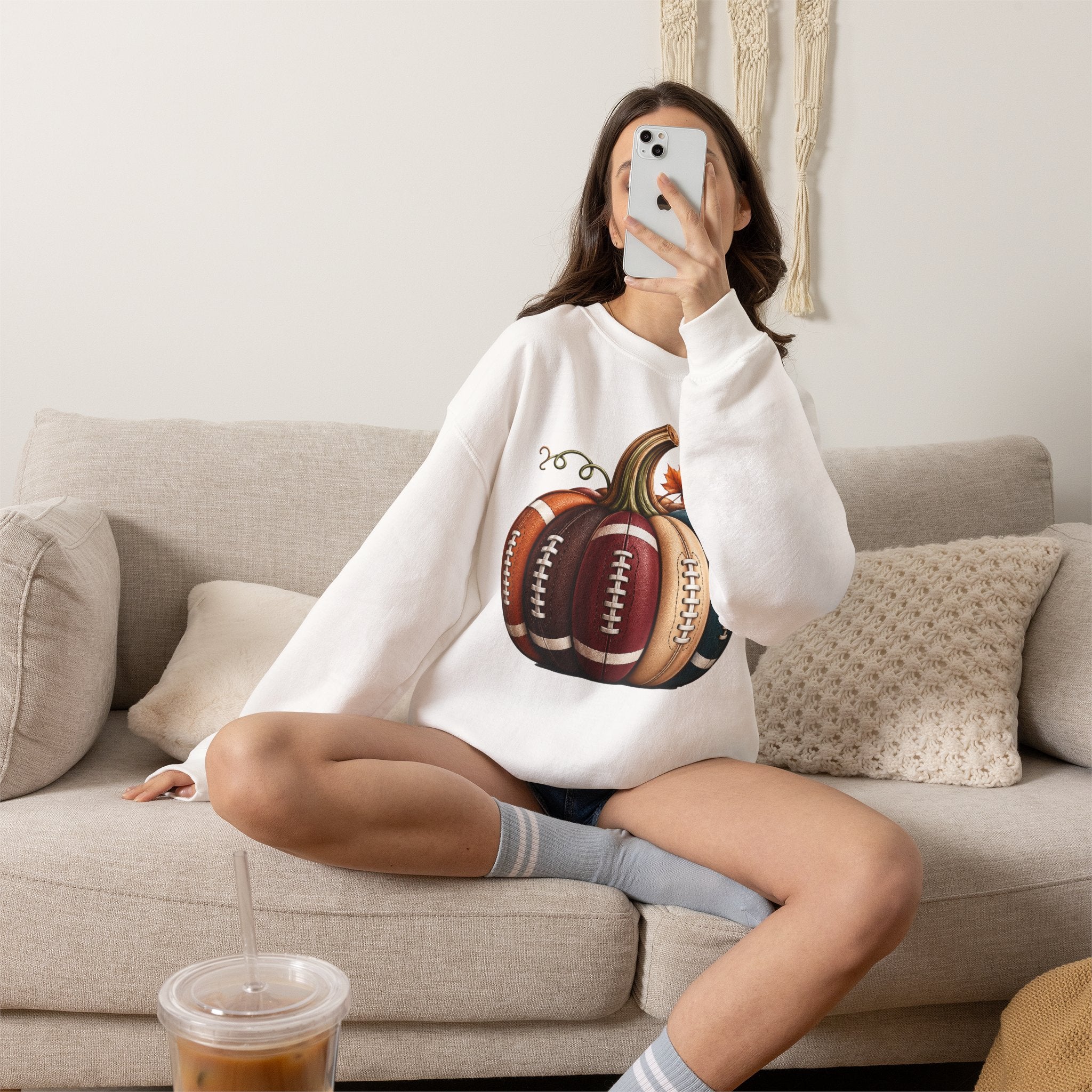 Fall Football Pumpkin Crewneck Sweatshirt