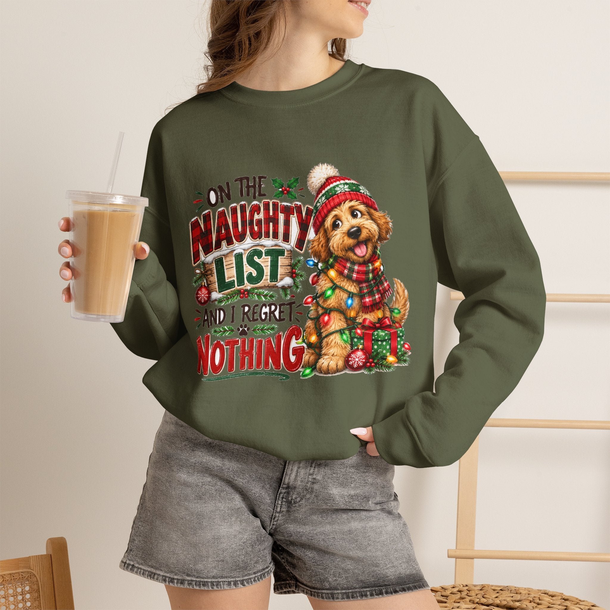 On the Naughty List and I Regret Nothing Christmas Crewneck Sweatshirt