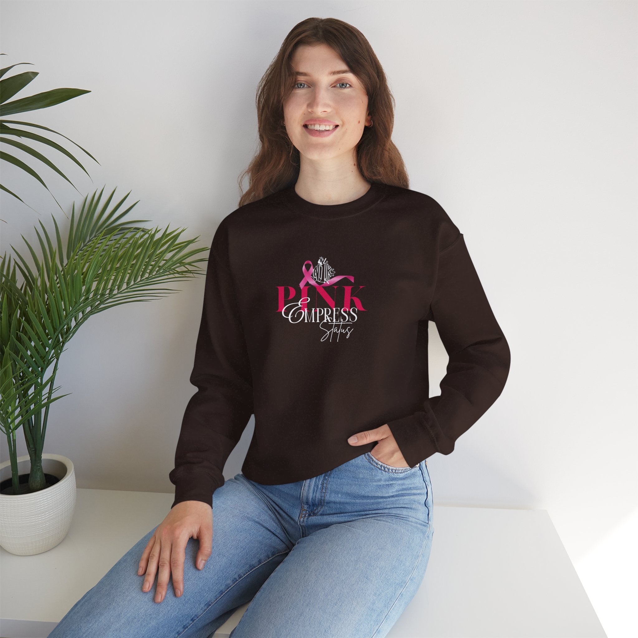 N1K Pink Empress Status Cancer Awareness Crewneck Sweatshirt - Pink Ribbon "PINK" Design
