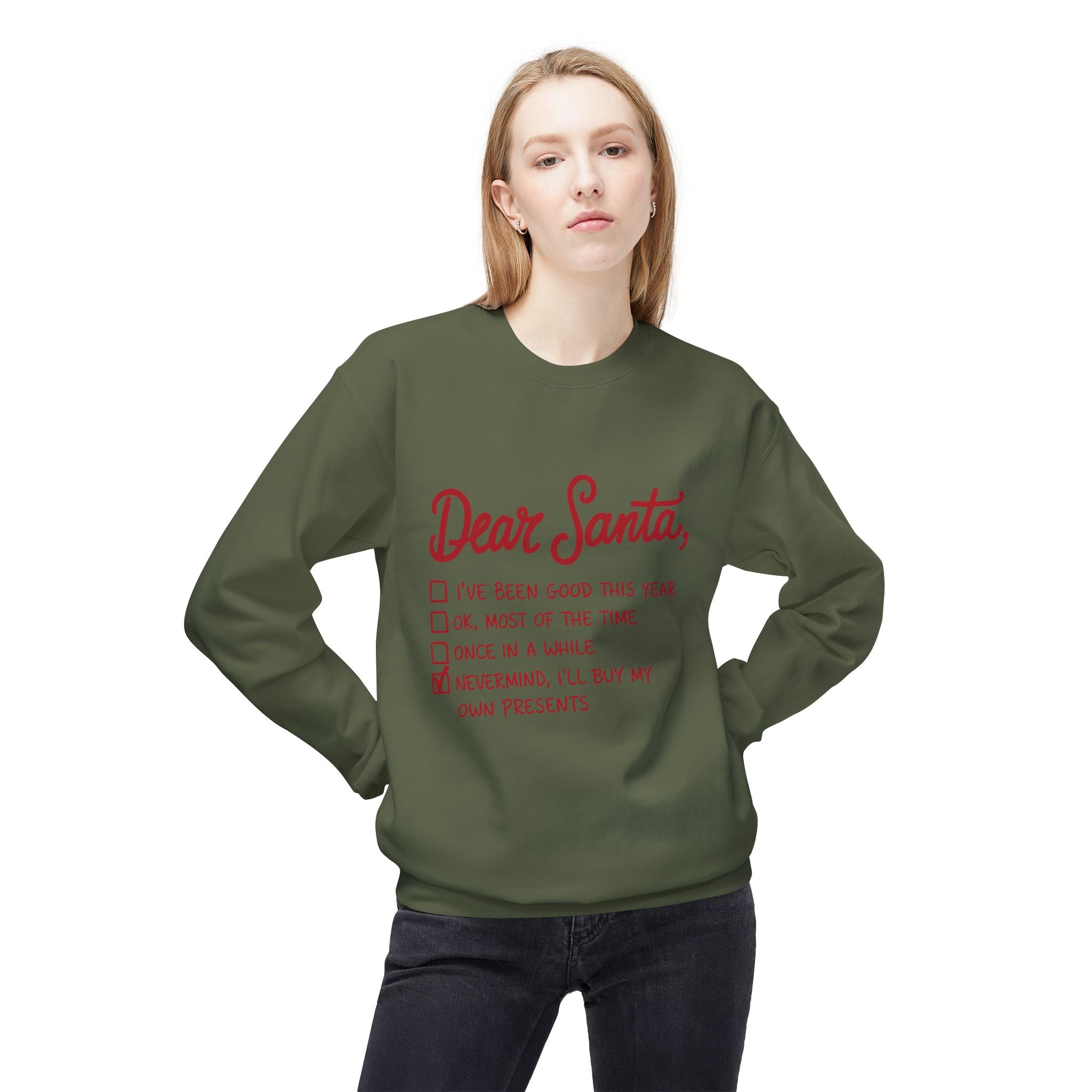 "Dear Santa" Funny Christmas Checklist Holiday Crewneck SweatshirtSweatshirtDear Santa