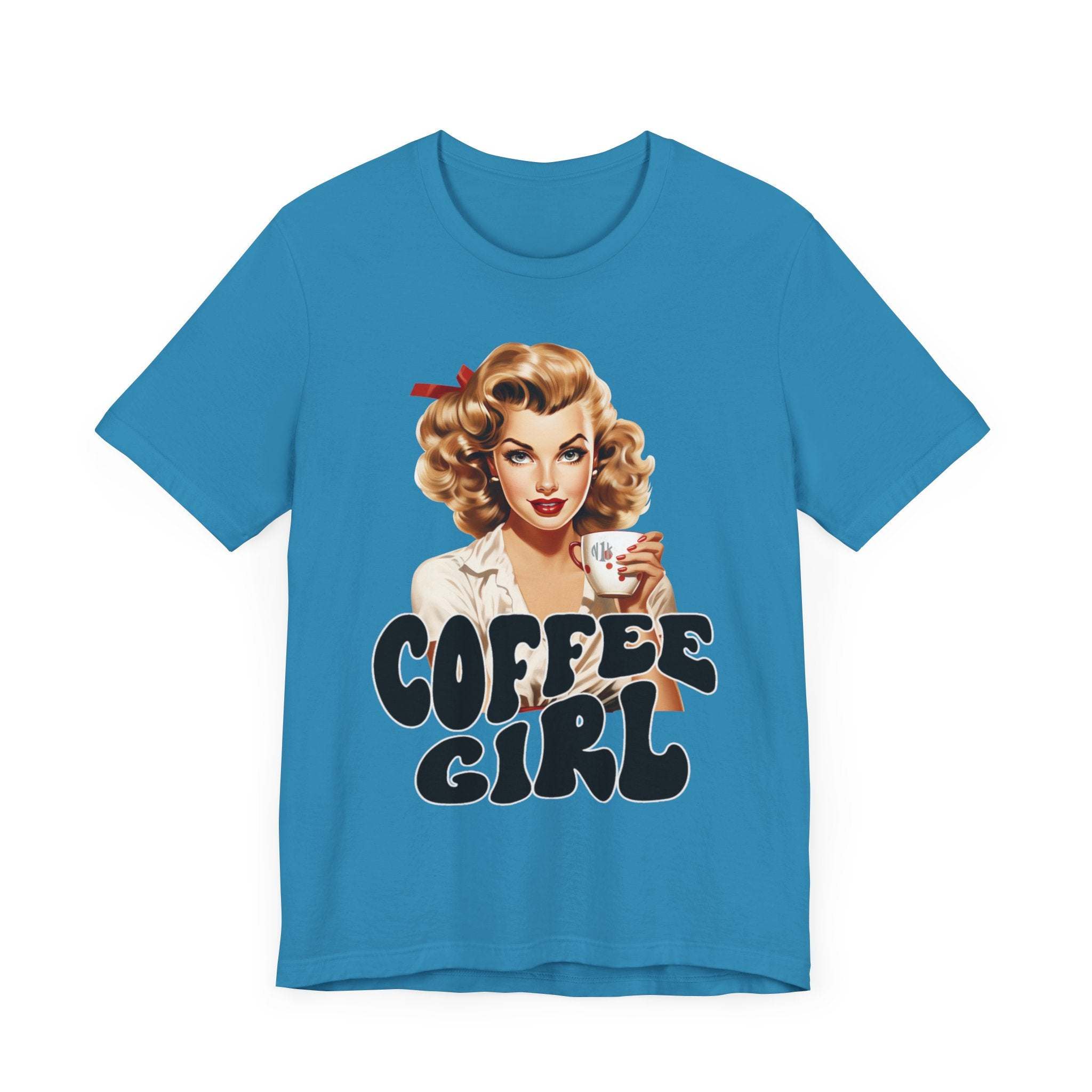 Retro Coffee drinking lady Unisex Jersey Short Sleeve Tee