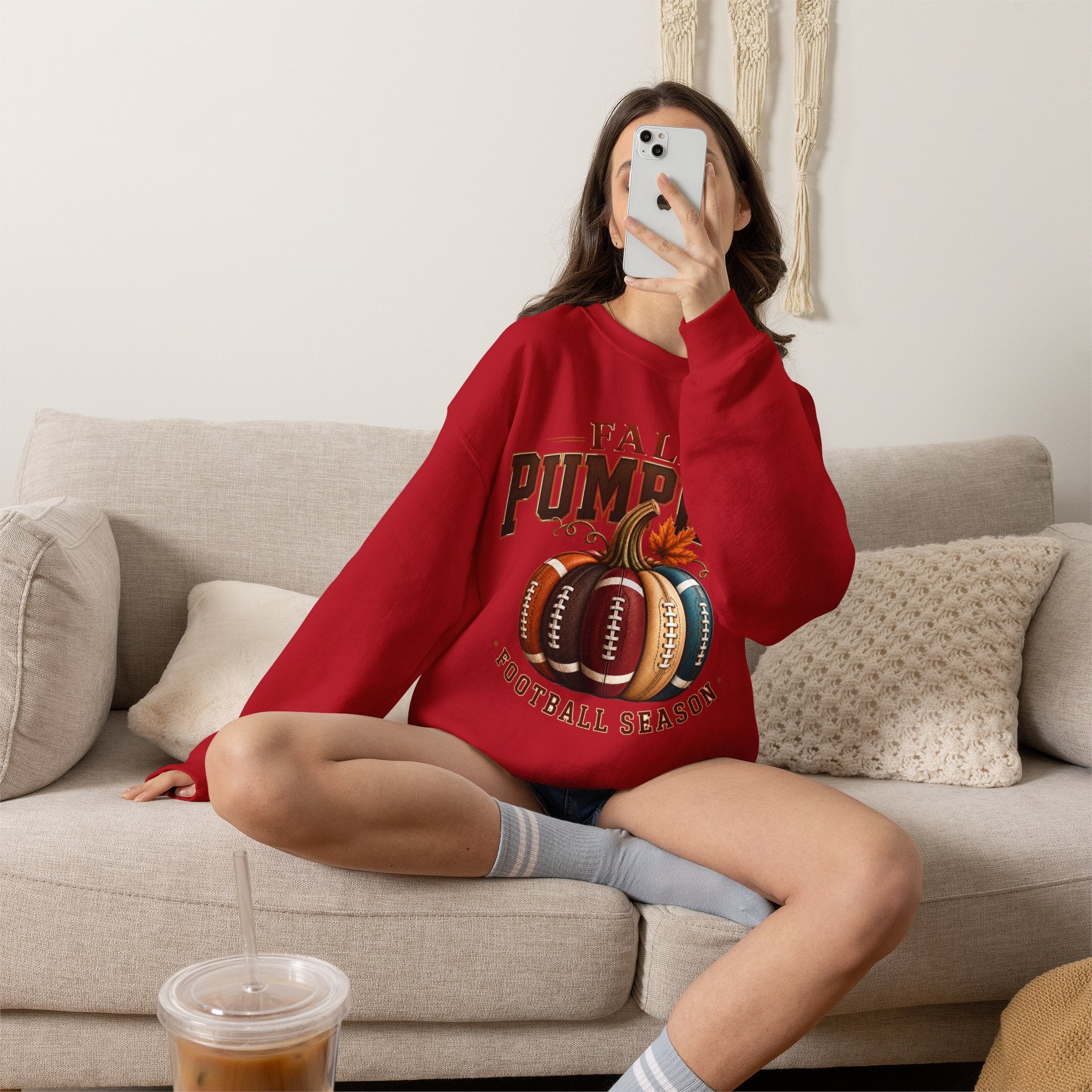 Fall Pumpkin Football Season Crewneck Sweatshirt
