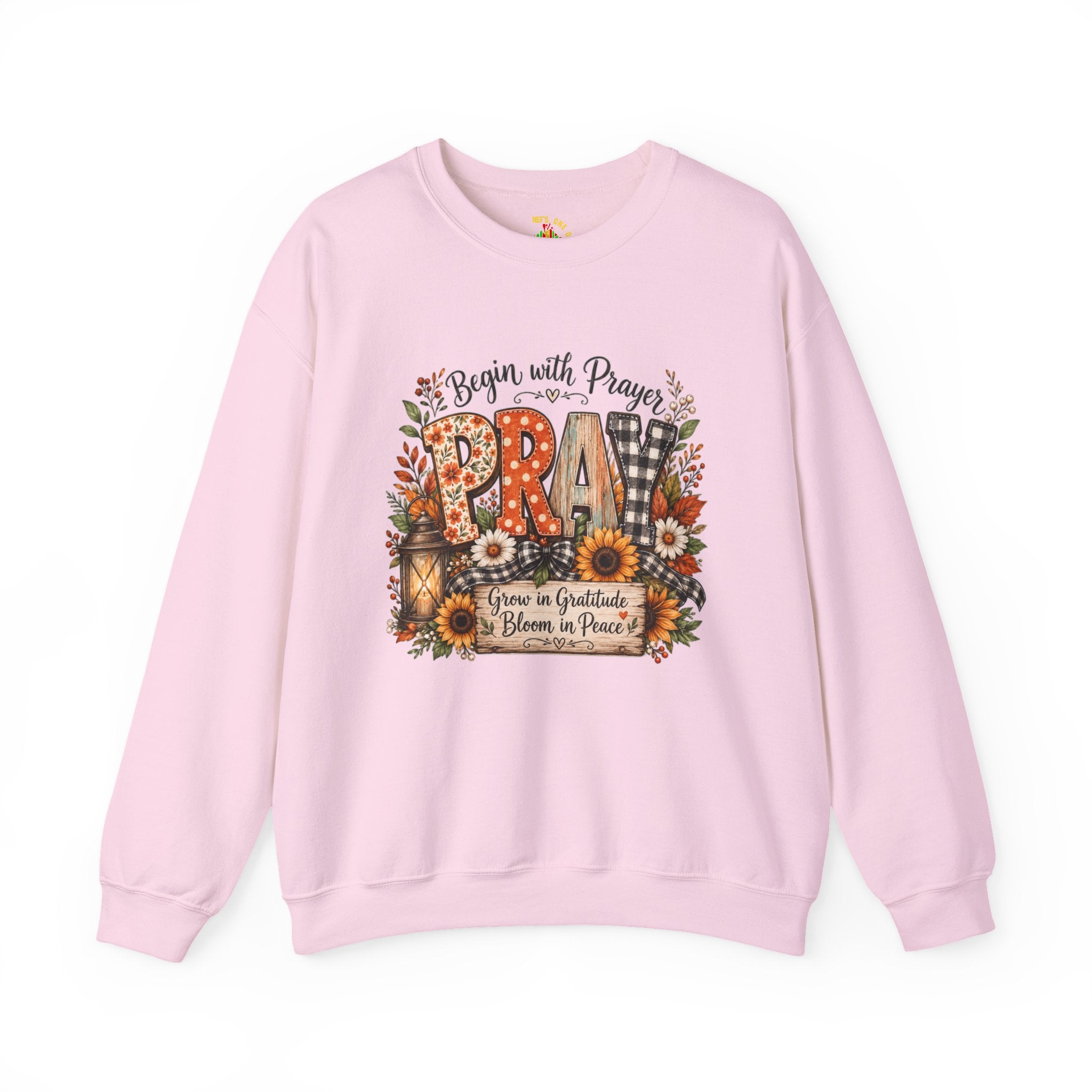 Begin with Prayer Sweatshirt – Floral Christian Faith Crewneck