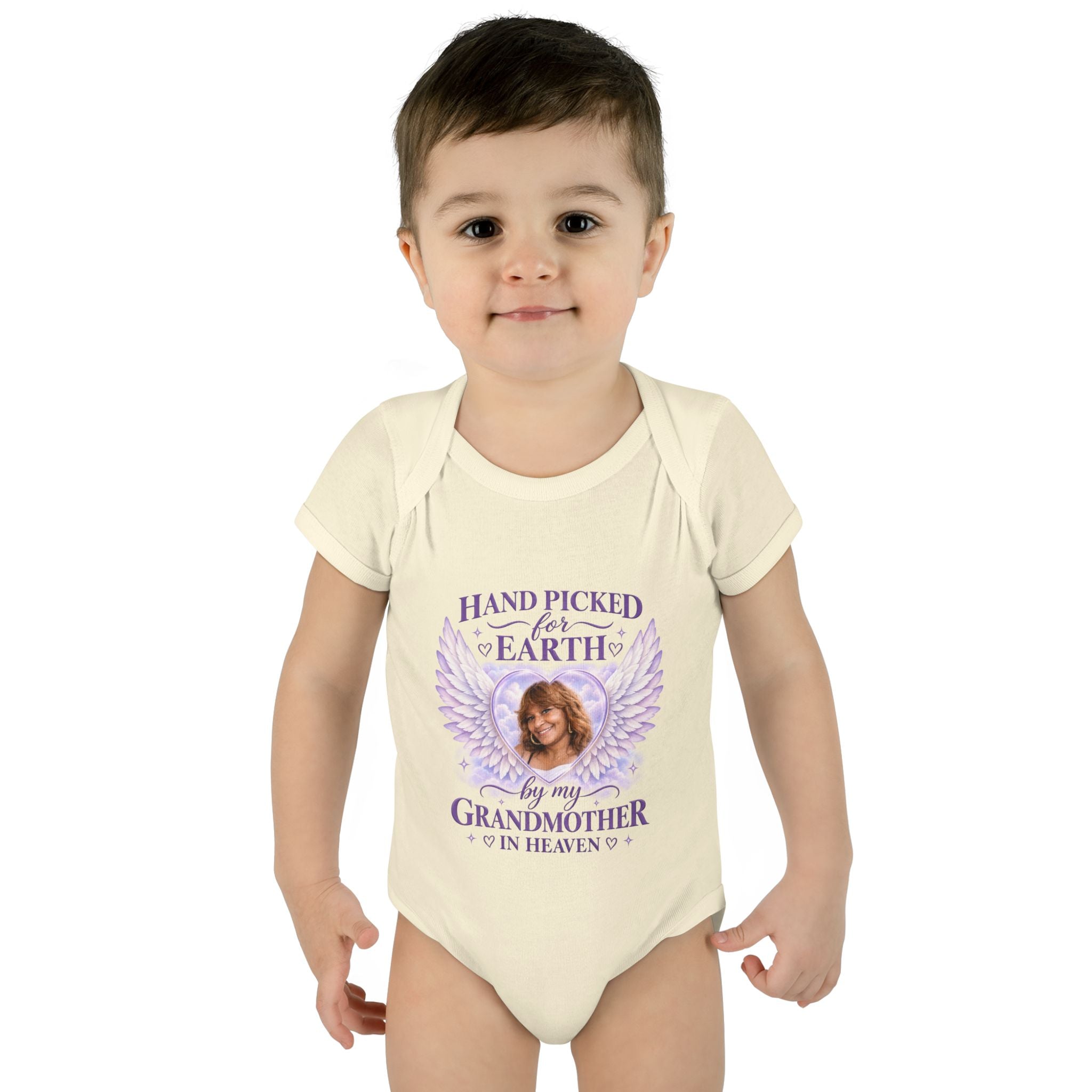 Mariah Infant Another Customized Smile Bodysuit "Handpicked for Earth by My Grandma in Heaven" – Memorial Baby Onesie