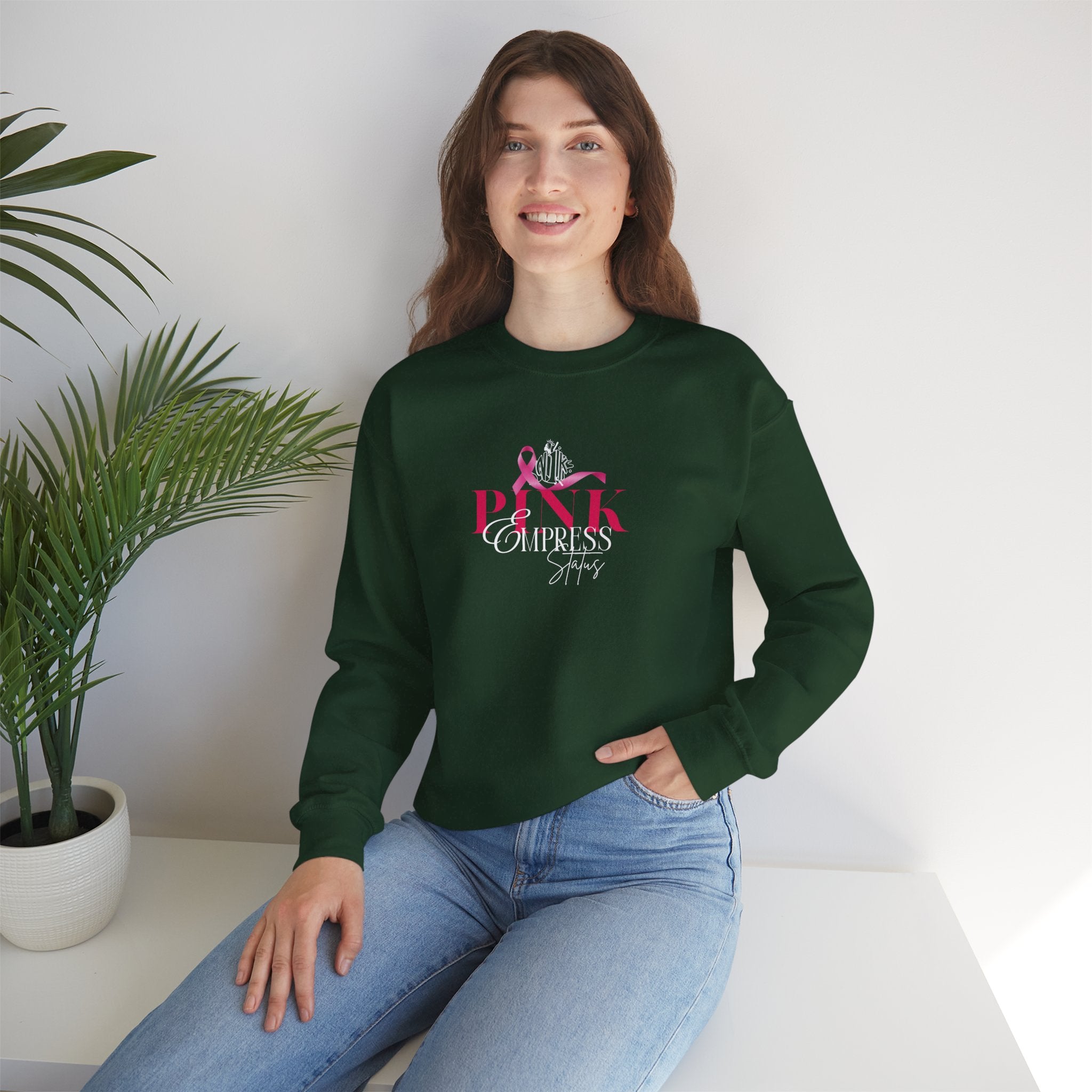 N1K Pink Empress Status Cancer Awareness Crewneck Sweatshirt - Pink Ribbon "PINK" Design