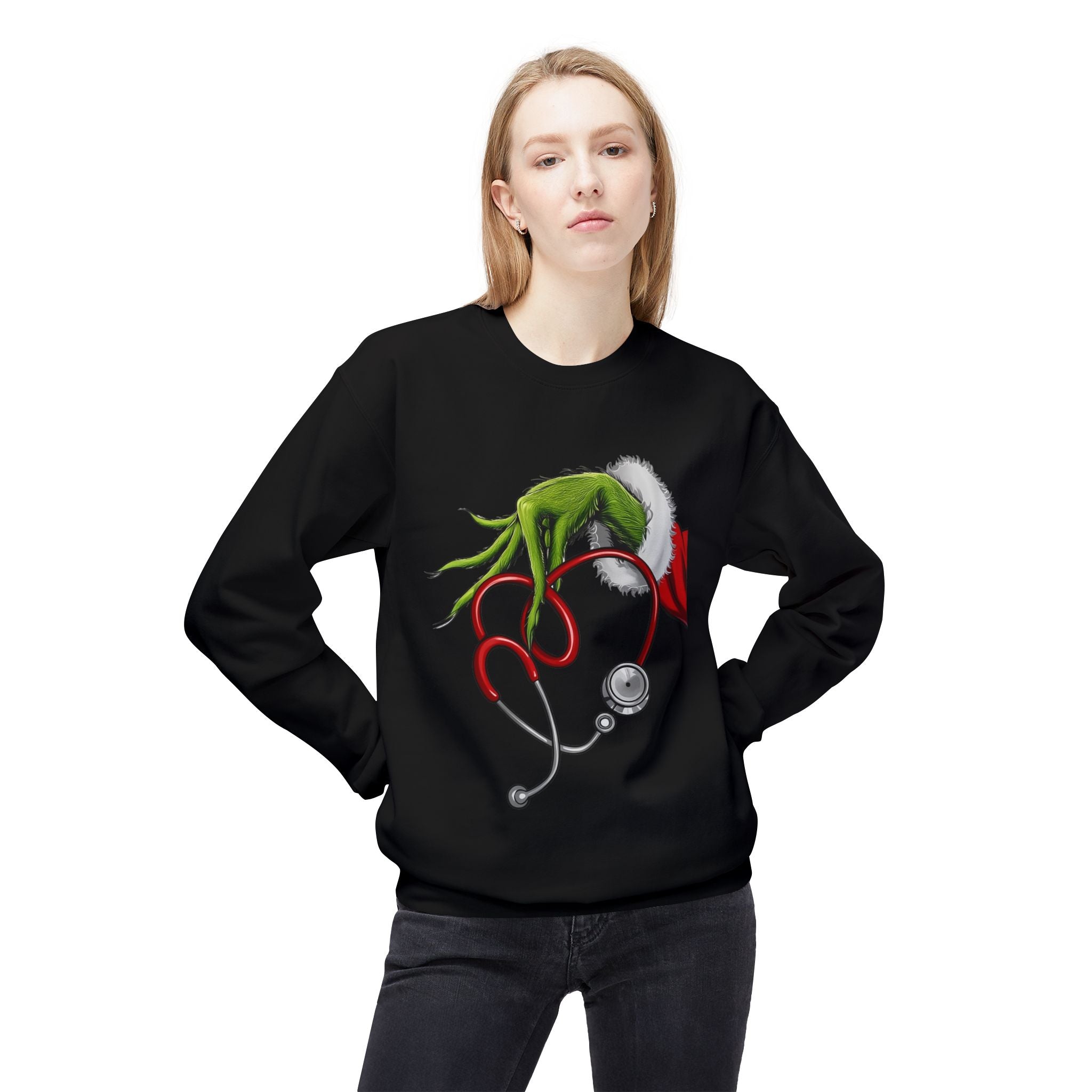 Nurse Christmas Crewneck Sweatshirt — Stethoscope Heart Holiday SweatsSweatshirtGrinch Nurse Holiday Sweatshirt
