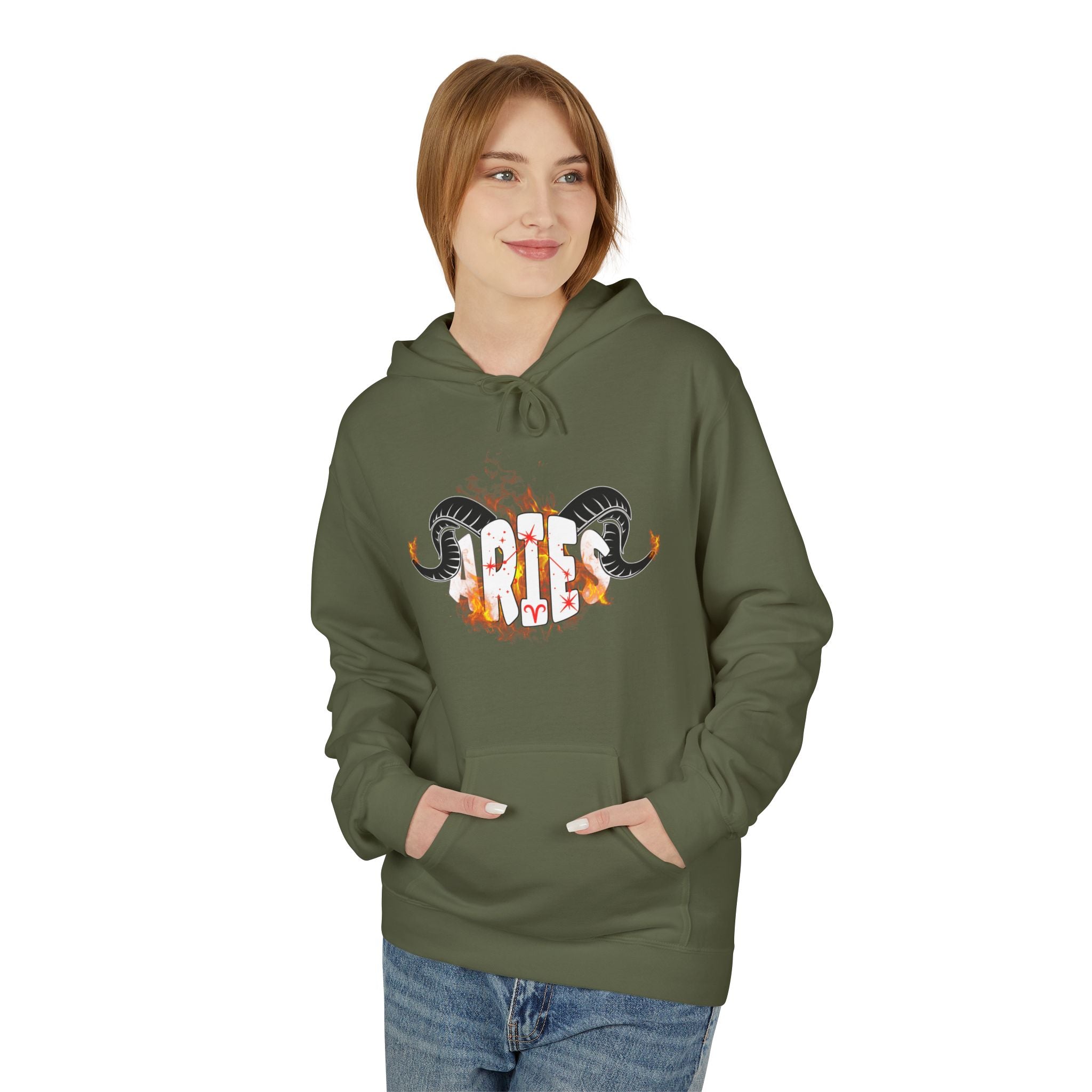 Aries Ram on fire Hoodie — Unisex Zodiac Astrology Hoodie with 'Aries' Design