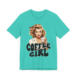Retro Coffee drinking lady Unisex Jersey Short Sleeve Tee