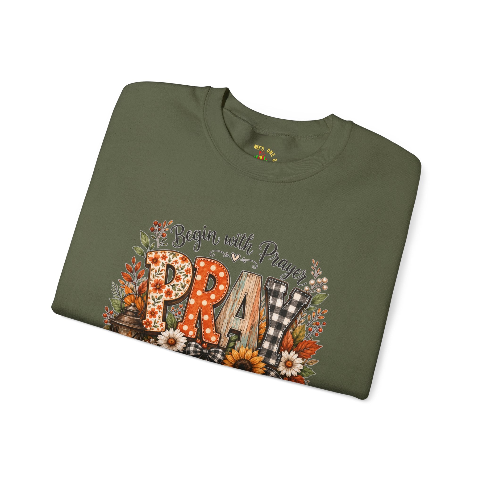 Begin with Prayer Sweatshirt – Floral Christian Faith Crewneck